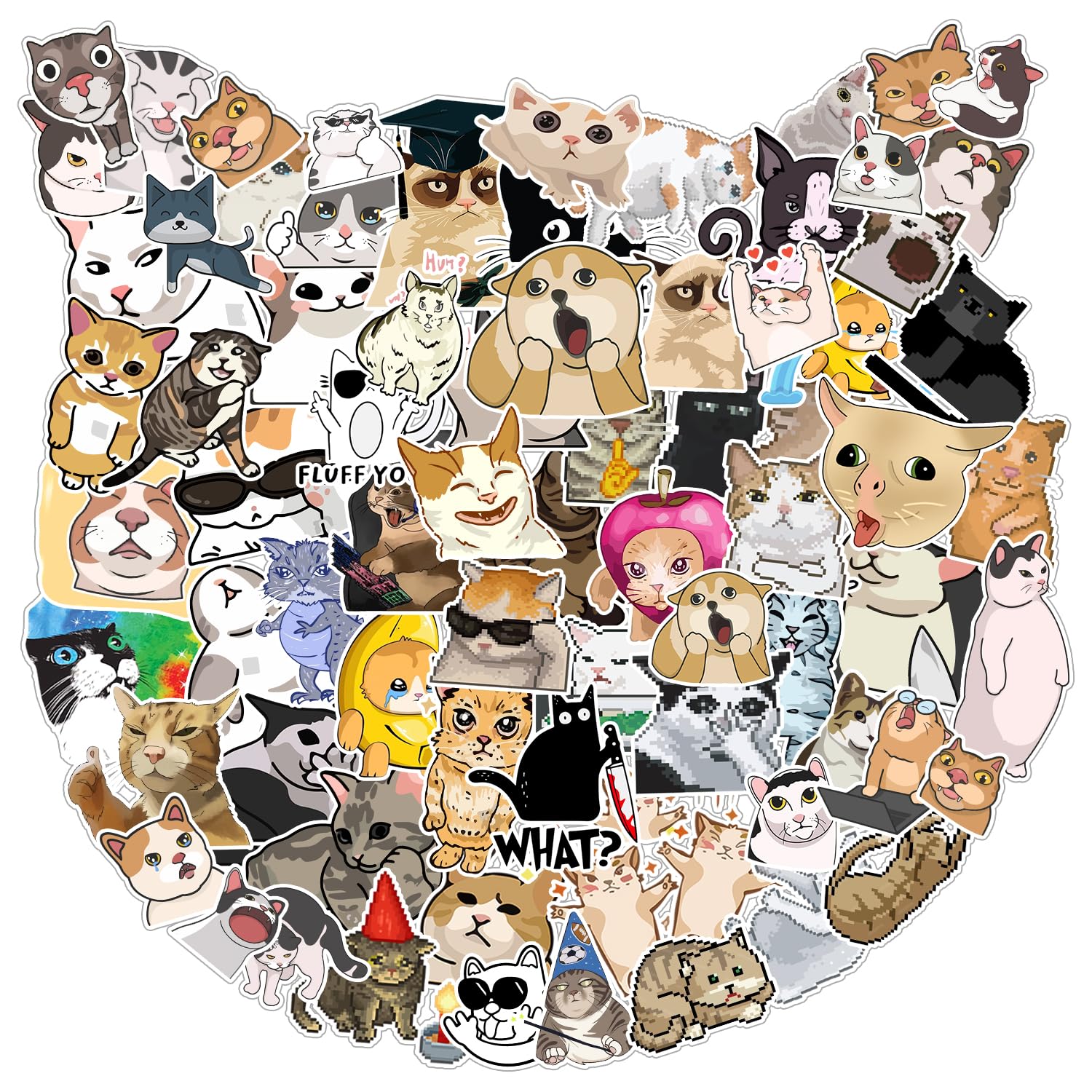 TSHIRTMAZING 140 Pcs (8 Sheet) Cat Stickers Funny, Cat Meme Stickers for Kids Teens Adults, Waterproof Vinyl Kawaii Animal Sticker for Water Bottles,