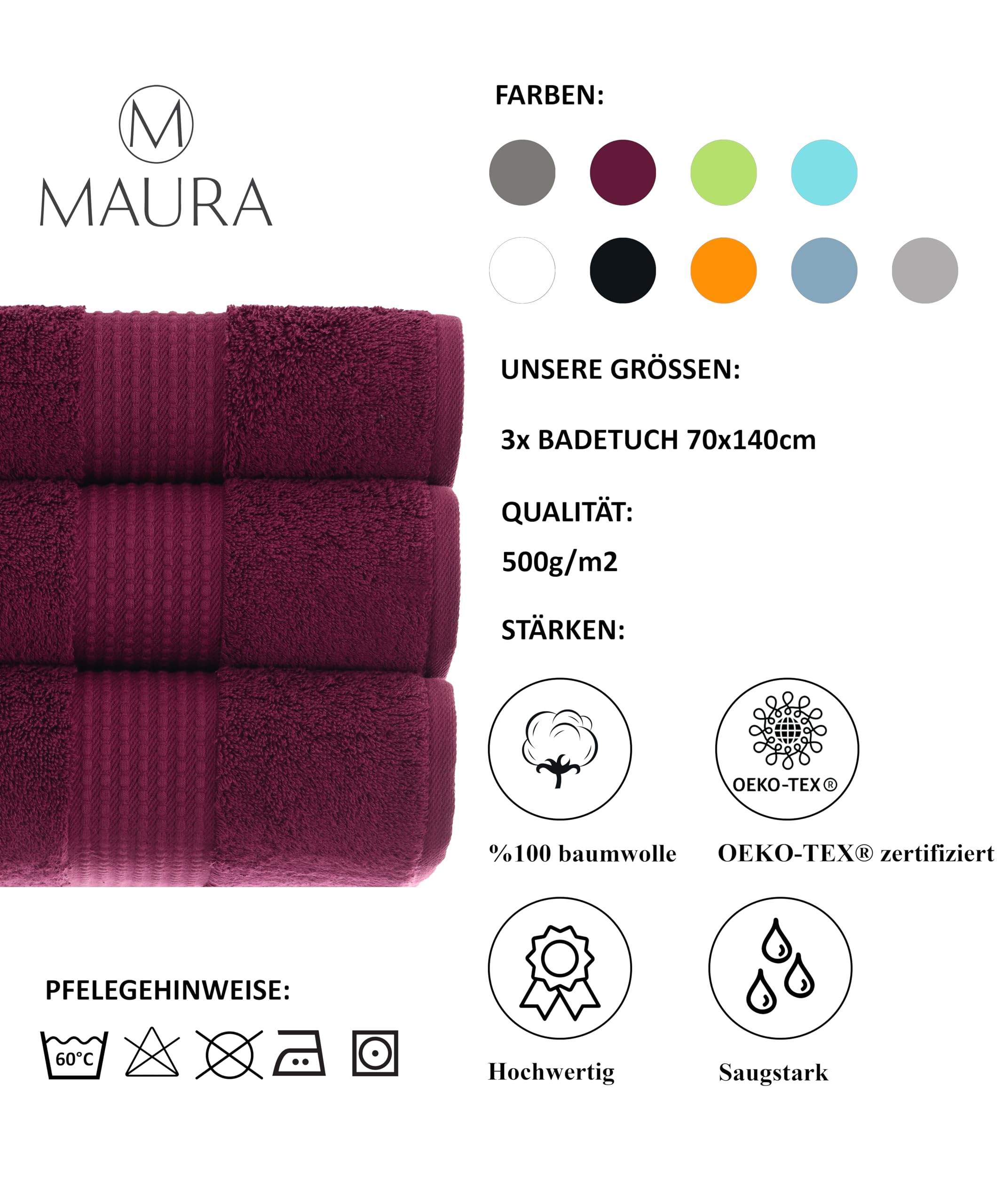 Ensemble Tapis De Bain Luxe 100% Coton MAURA HOME - 2 Tapis 50x70cm, Absorbant, Séchage Rapide