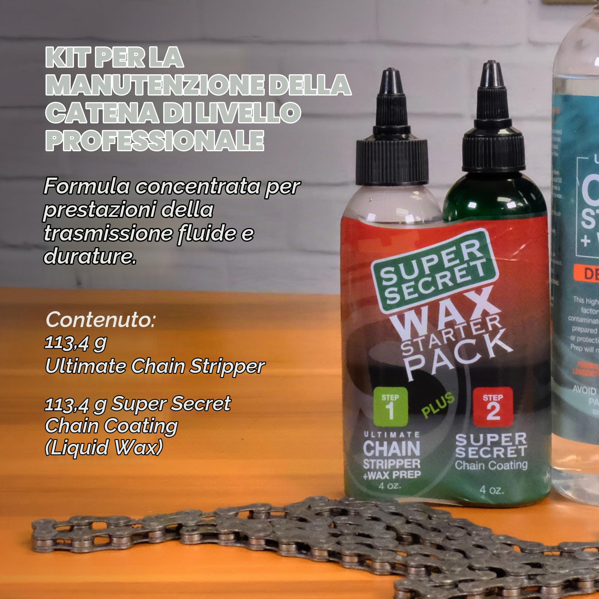 SILCA Spellacatena PRO Bike | Pulire in 10 Minuti, sgocciolare e risciacquare con Acqua | Sollevare e incapsulare la Pulizia | Spogliarellista da 4 Once e Bottiglie di Cera Super Secret da 4 Once