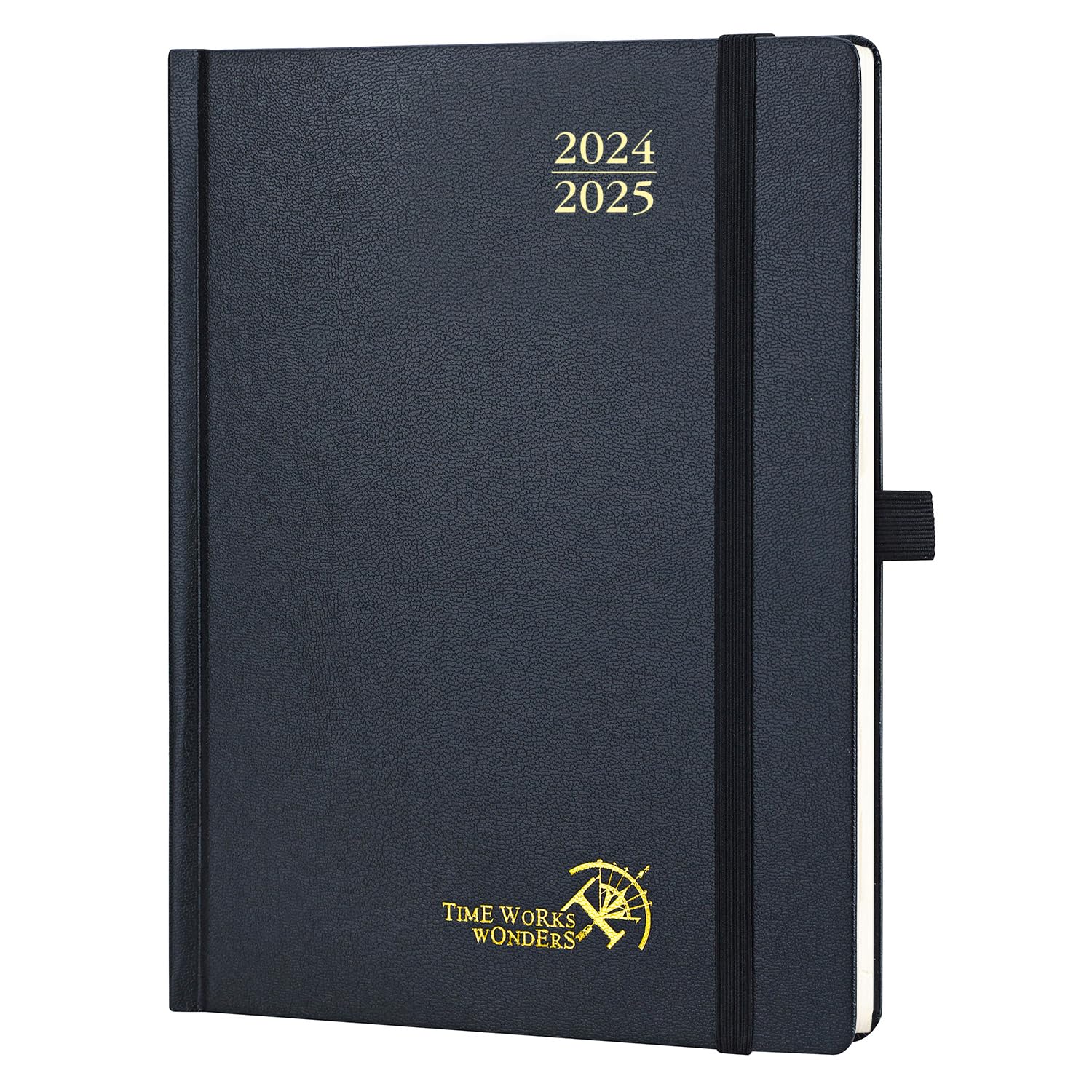 POPRUN Agenda 2024 2025 Semana Vista 22 x 16,5 cm, Tapa Dura Agenda Escolar 17 Meses Semanal de Ago.2024 - Dic.2025, Esquina de Arranque Fácil, 80 GSM Papel Certificado FSC®, Negro