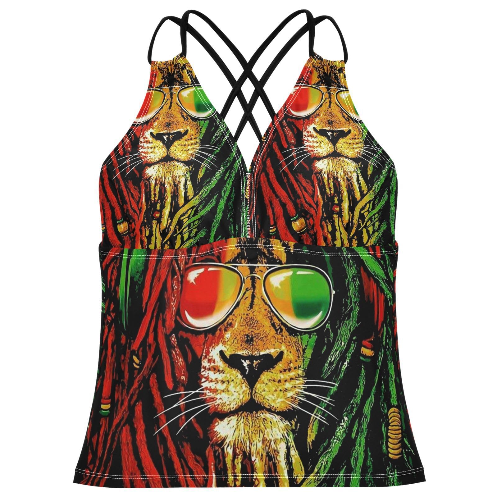 Rasta Flag Lion Women's Tankini Swimwear Halter Bathing Suit; Womens Swimsuit Halter Tankini Top