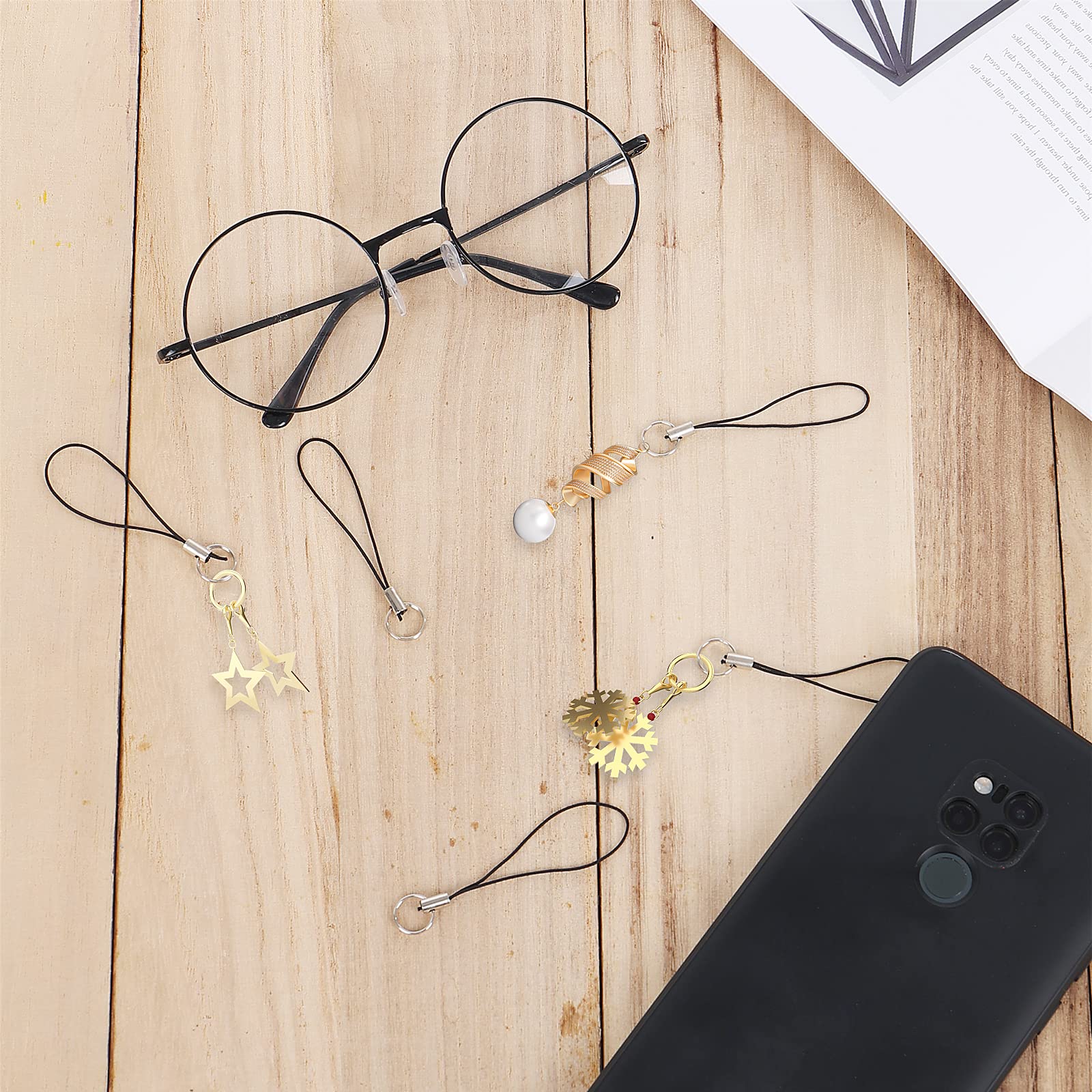 Cobee Smycz do Telefonu - 200 Szt. Rozdzielony Pierścień, Odpinana, Paski, Mini Lariat, Zawieszki do Komórkowego, Pendrive'a, DIY - Czarne