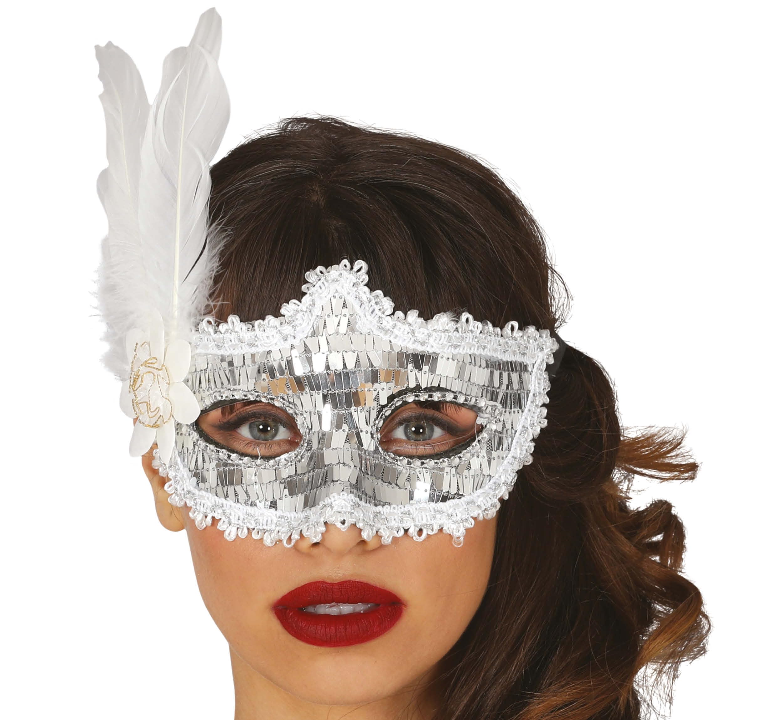FIESTAS GUIRCA Silver Eye Mask with Feather