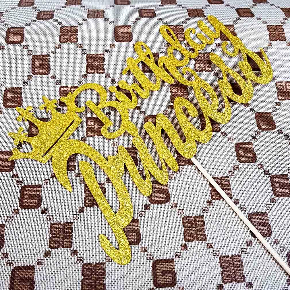 Happy Birthday Cake Topper for Princess Birthday Party Decorations,Double-faced Gold Glitter