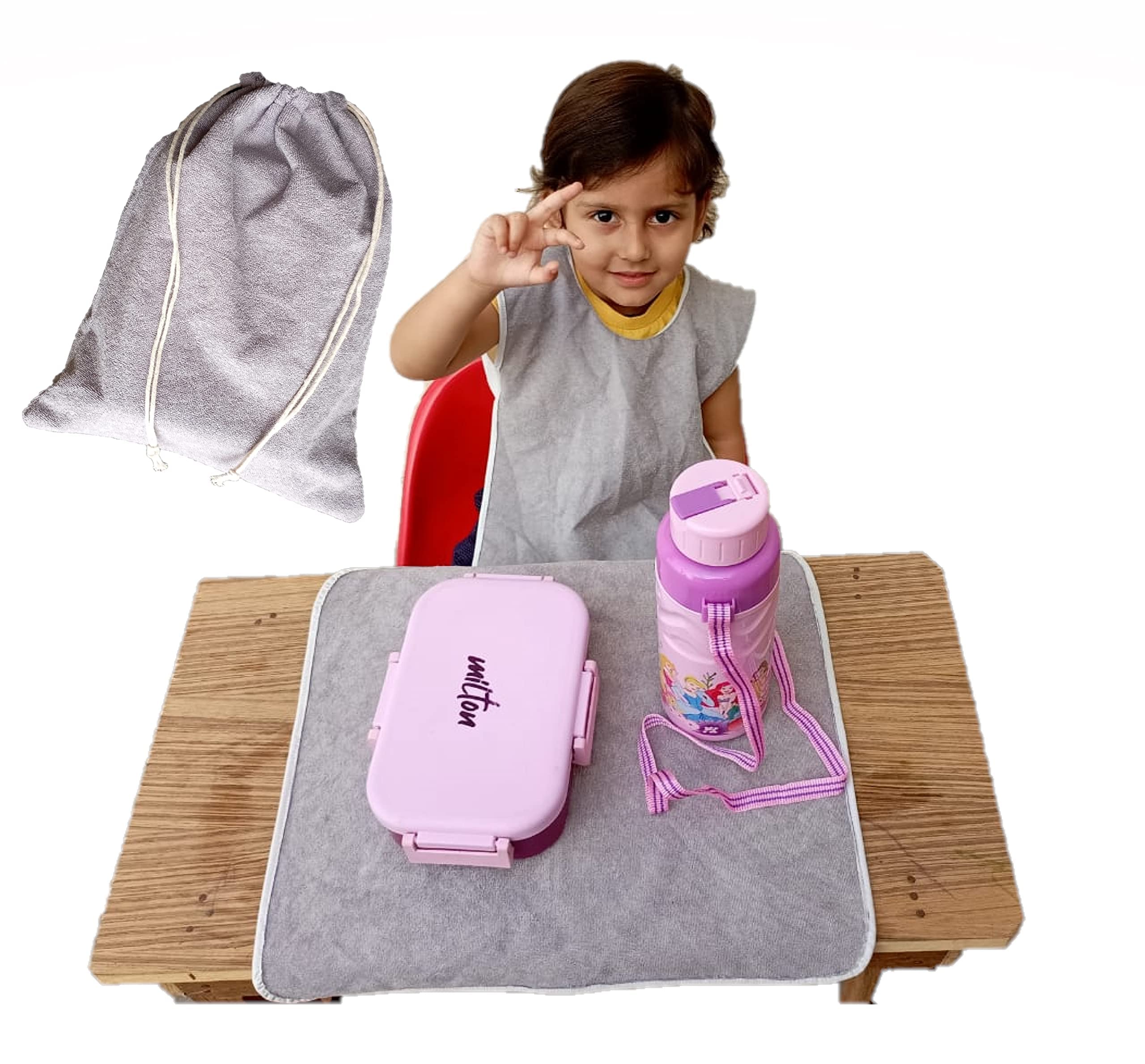 Waterproof & Light Weight Aprons with Table Mat & Leakproof Lunch Box Bag for (3-5 Years) Kids-image-25