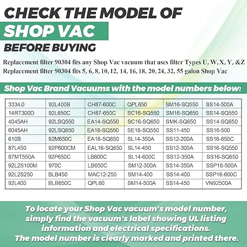 Miniatura 7 de Techecook - Paquete de 2 filtros de cartucho de repuesto para Shop Vac 90304 90350 90333 filtro de aspiradora 90350 90304 que se adapta a la mayoría