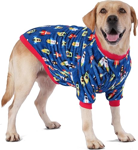 LovinPet Suéter para Pitbulls, abrigos de invierno fríos para perros, ropa de tela de franela agradable a la piel para perros, estampado de cohetes