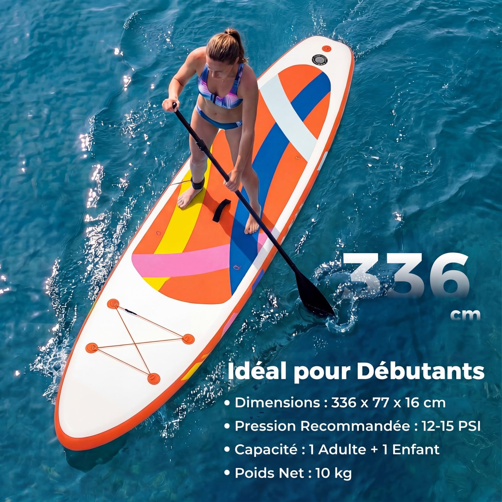 COSTWAY Planche de Paddle Board Gonflable, Paddle Réglable Aluminium, Accessoires Complets avec Sac à Dos et Pompe