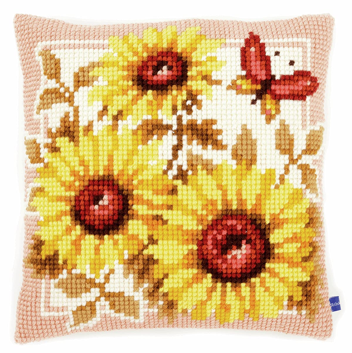 Vervaco Sunflowers with Butterfly Pillow Cover Needlepoint Kit