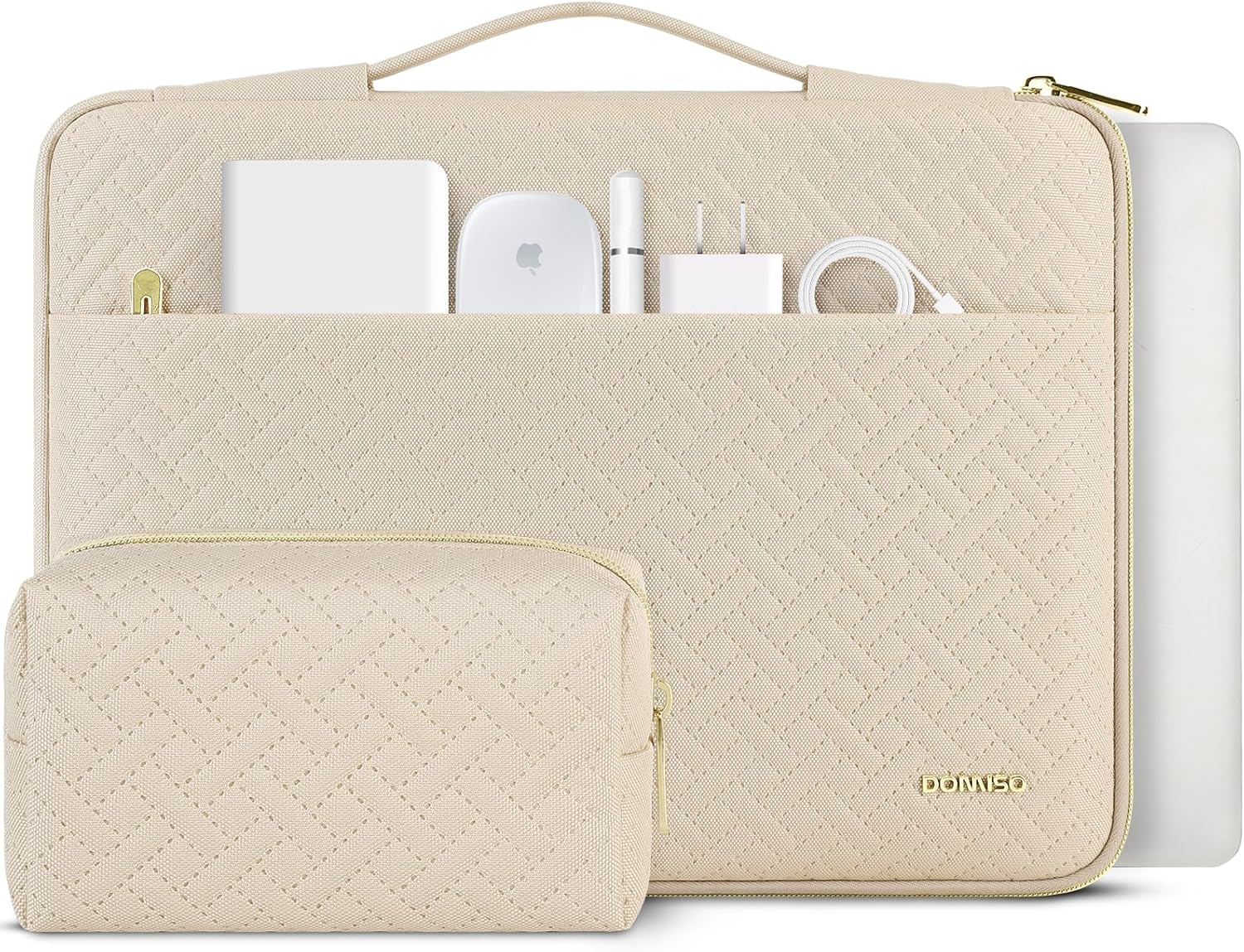 DOMISO 14 inch Laptop Case Sleeve Protective Cover Compatible with MacBook Air 15 M4 M3 M2,MacBook Pro,14-15 inch HP Dell ASUS Lenovo Chromebook,Waterproof Computer Bag with Accessory Pouch,Beige