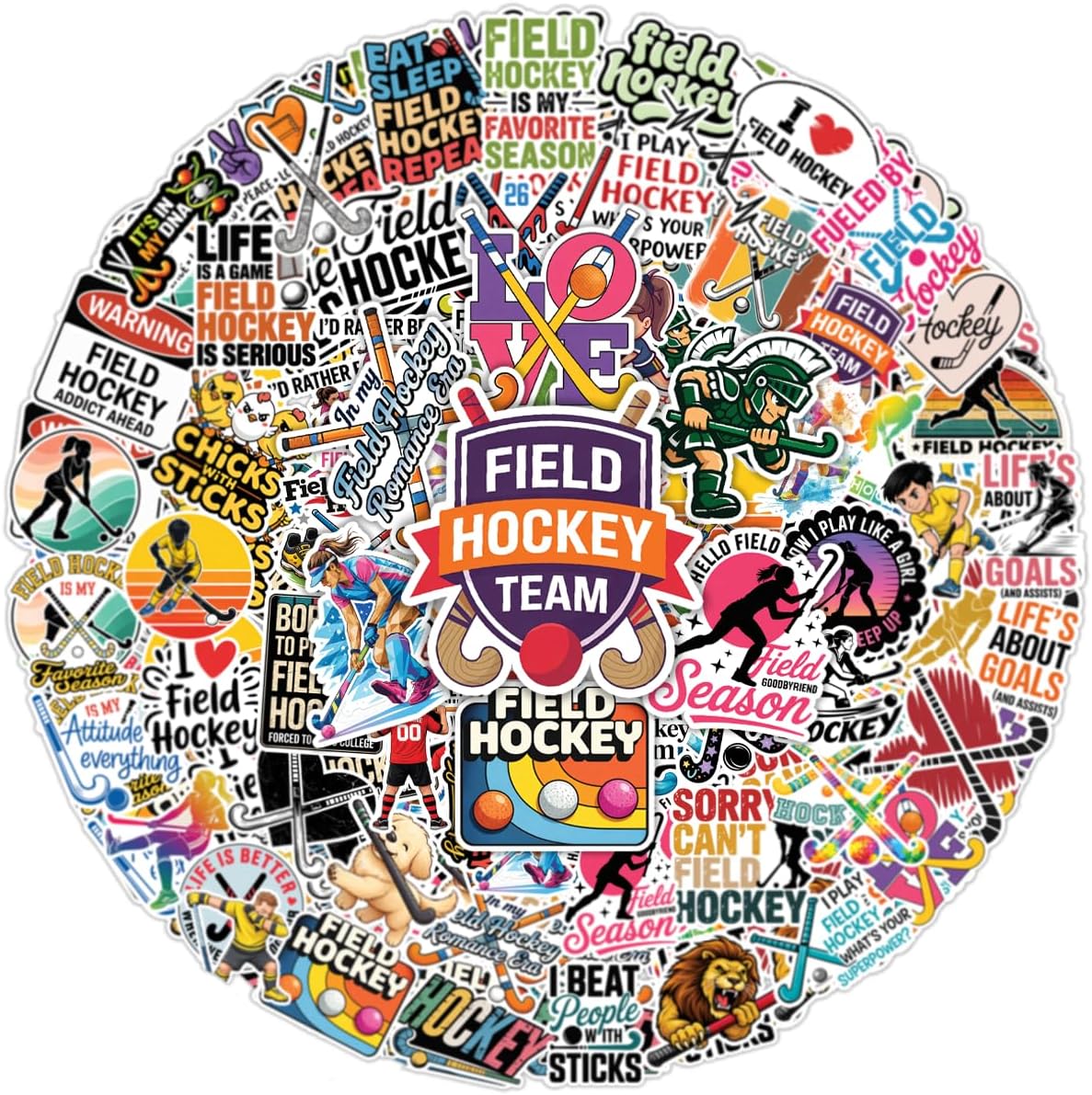 64PCS Field Hockey Stickers – Funny Field Hockey Vinyl Waterproof Stickers for Players, Girls, Laptop, Water Bottle, Scrapbook