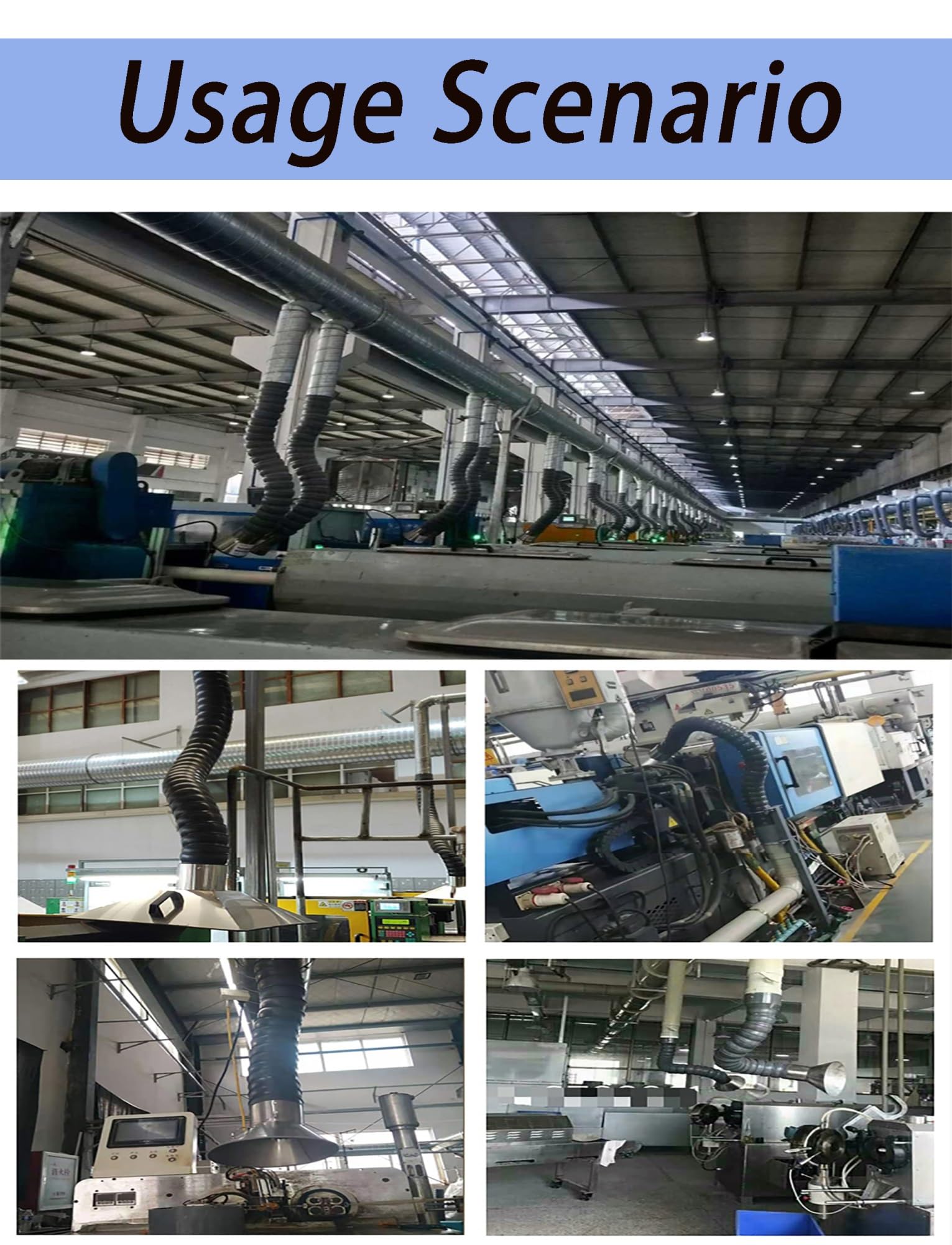 Lar - Tubo flessibile per aspirazione fumi di saldatura, 200 mm x 200 cm, tubo di ventilazione industriale con cappuccio in acciaio inox, per filtrazione dell'aria in fabbriche e officine