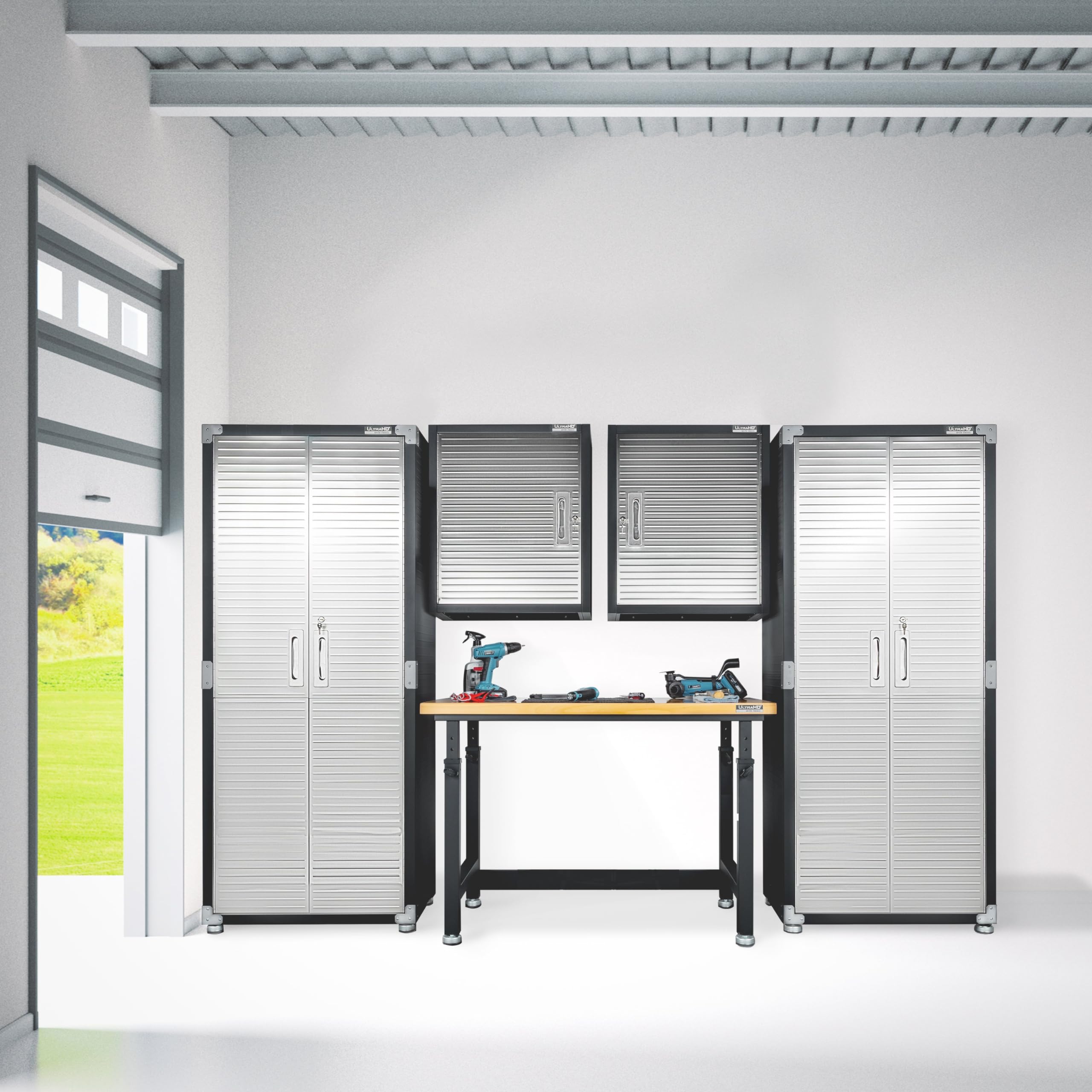 Seville Classics UltraHD 5-Piece Storage Cabinet System with Workbench