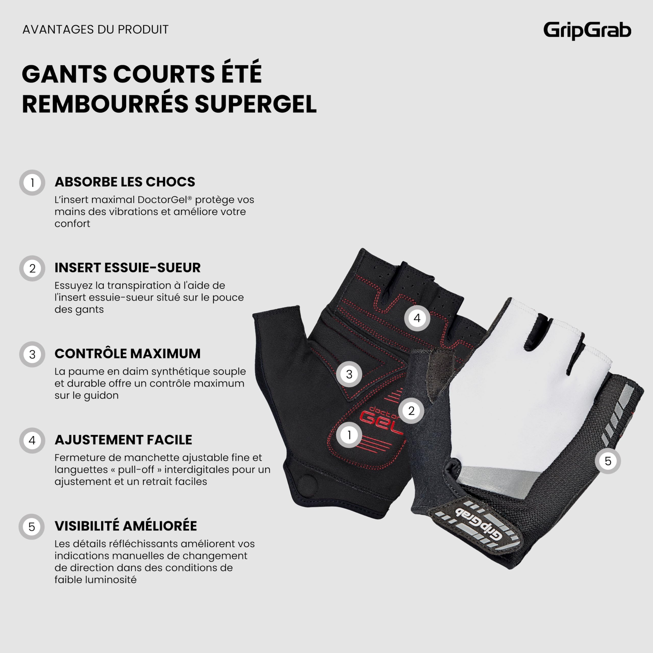GripGrab Gants Courts Estivales SuperGel 6mm DoctorGel Mitaines de Cyclisme Rembourrés Amortissants sans Doigts