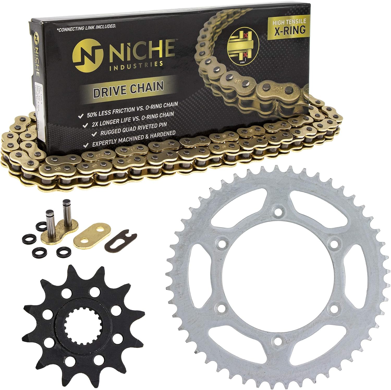 NICHE Drive Sprocket Chain Combo for Suzuki RM125 Front 12 Rear 49 Tooth 520V-X X-Ring 114 Links