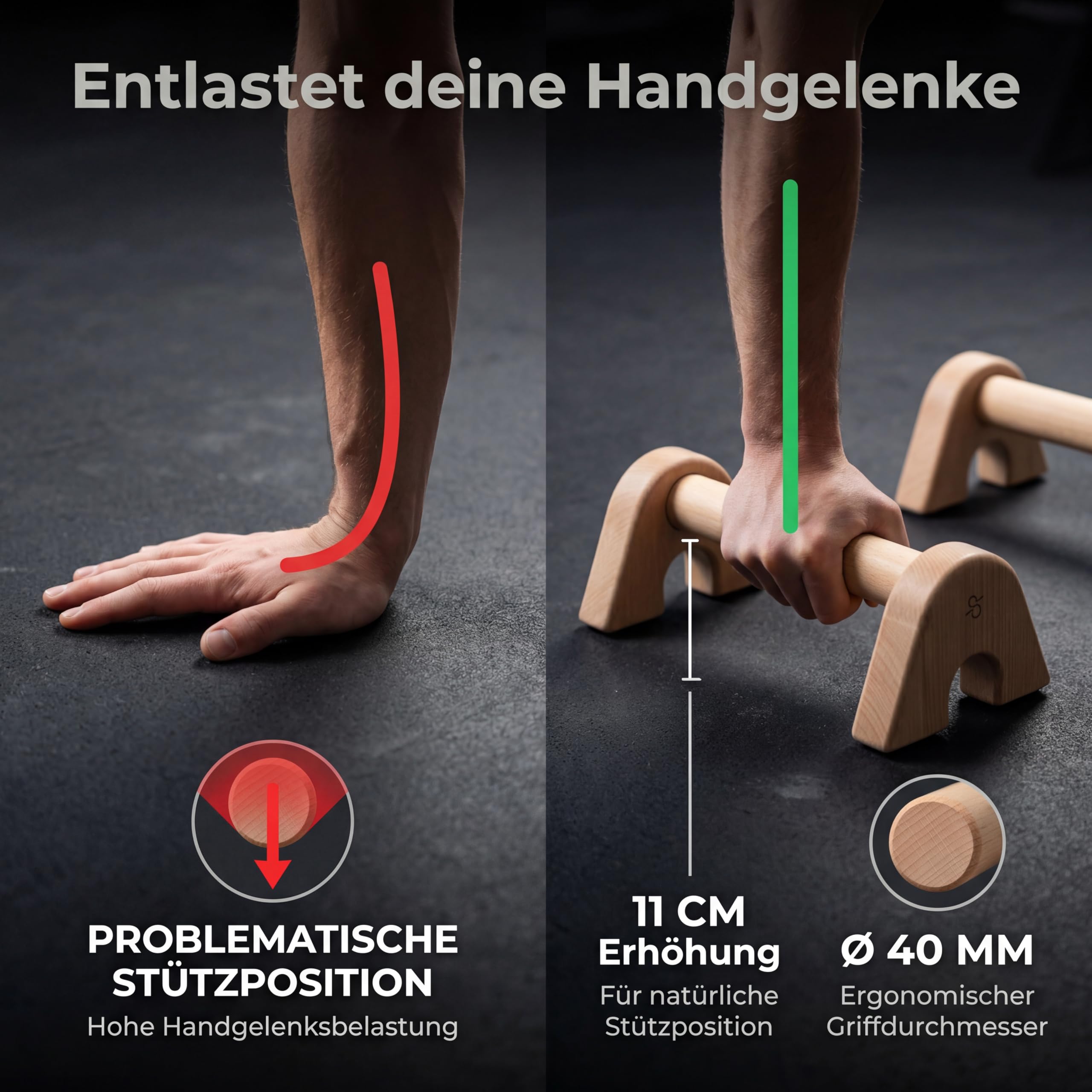 Liegestützgriffe extra lang - Transportable mini Parallettes - einfach verstaubare Handstand Griffe - Calisthenics Equipment zum Mitnehmen
