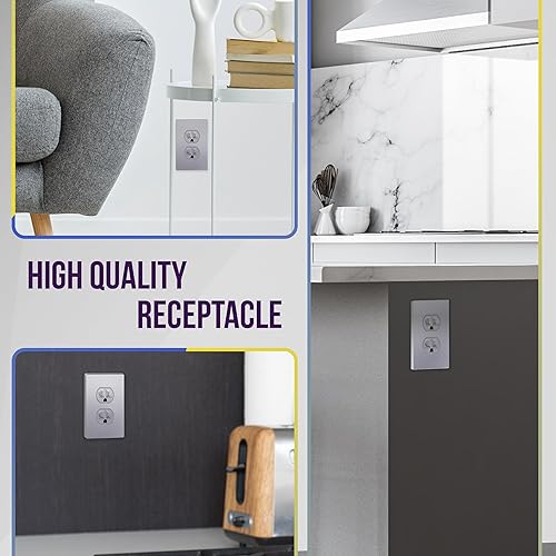 Miniatura 4 de ENERLITES 61580-TR-SVWP - Receptáculo dúplex serie Elite con placa de pared sin tornillos, grado residencial, resistente a manipulaciones, 15 A 125