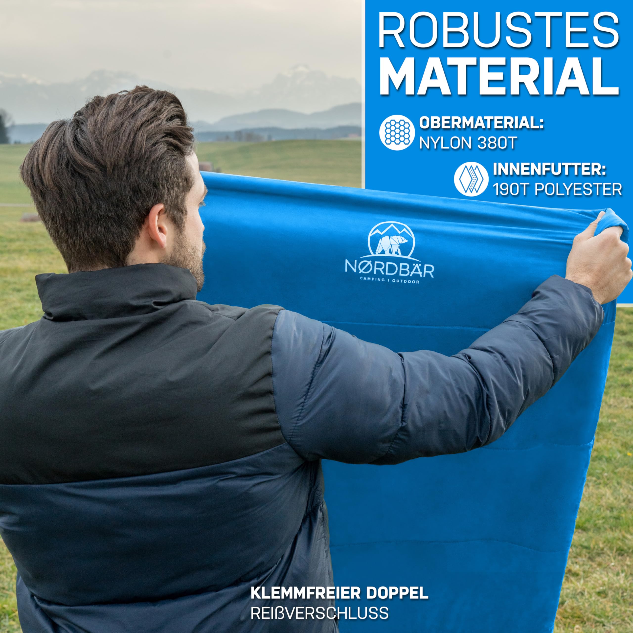 NORDBÄR® Schlafsack 3 Jahreszeiten & Sommer Ultraleicht [750g/1500g] | Camping Mumienschlafsack | kleines Packmaß [100GSM/300GMS] | Outdoor Reise Hüttenschlafsack| Sommerschlafsack