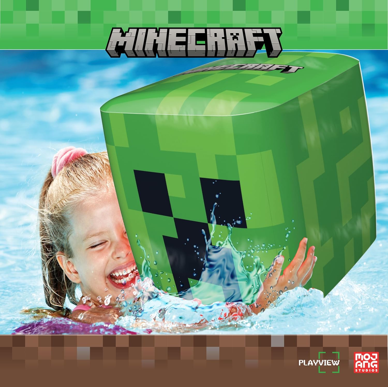 PLAYVIEW Brands Officially Licensed Minecraft Hostile Mob Head Beach Cubes Pack of 3 16" Durable Pool Balls, Creeper/Enderman/Drowned