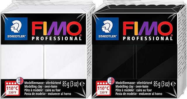 Staedtler FIMO Professional Oven Bake Polymer Modelling Clay - 85g - Black & White - Pack of 2