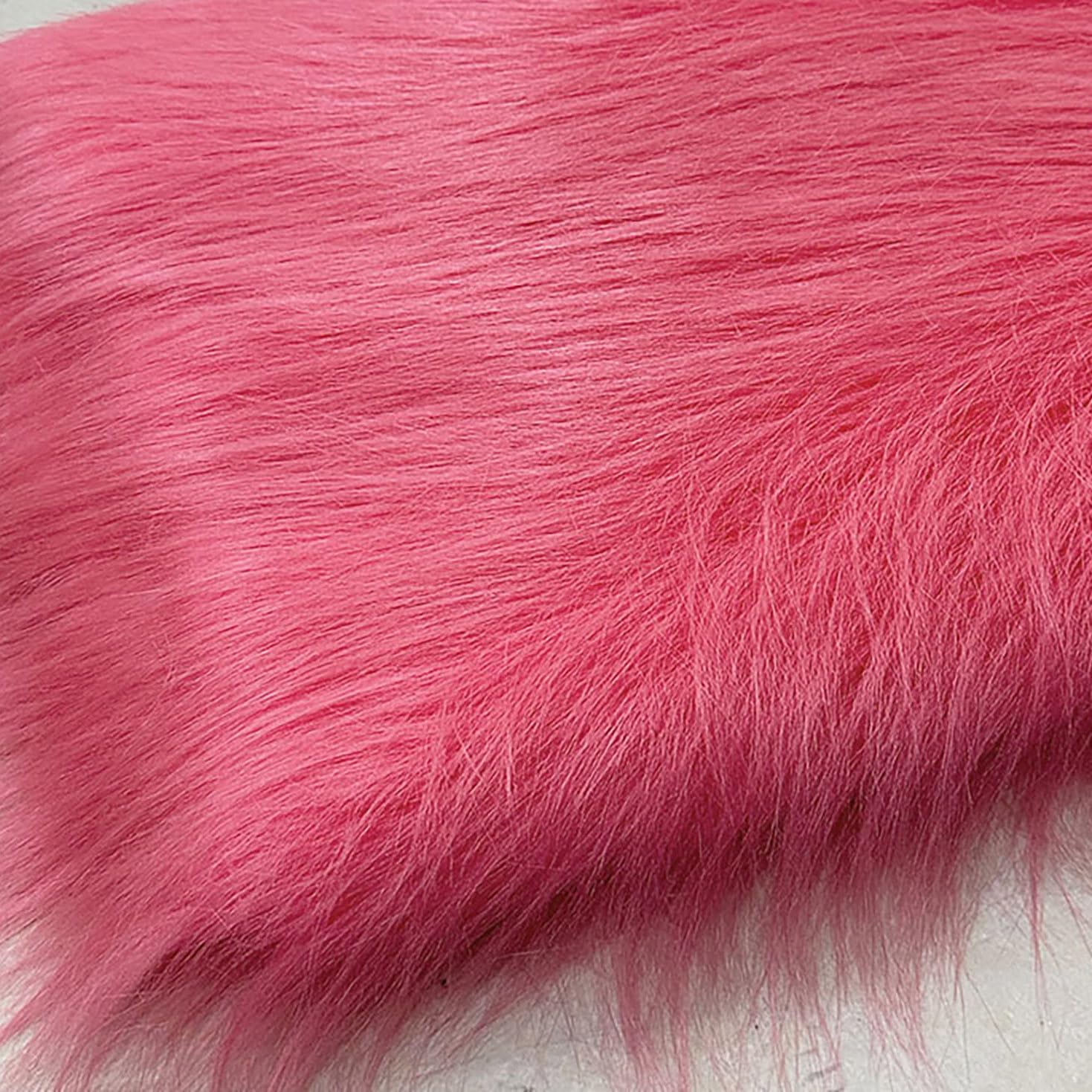 Long Pile 12cm Faux Fur Fabric Fluffy Furry Plush Material for Gnomes Beard Santa Claus Hair Christmas Decoration Dwarf Cosplay Costume DIY Craft 50 Colors(Size:50x50cm,Color:Dark Pink red)