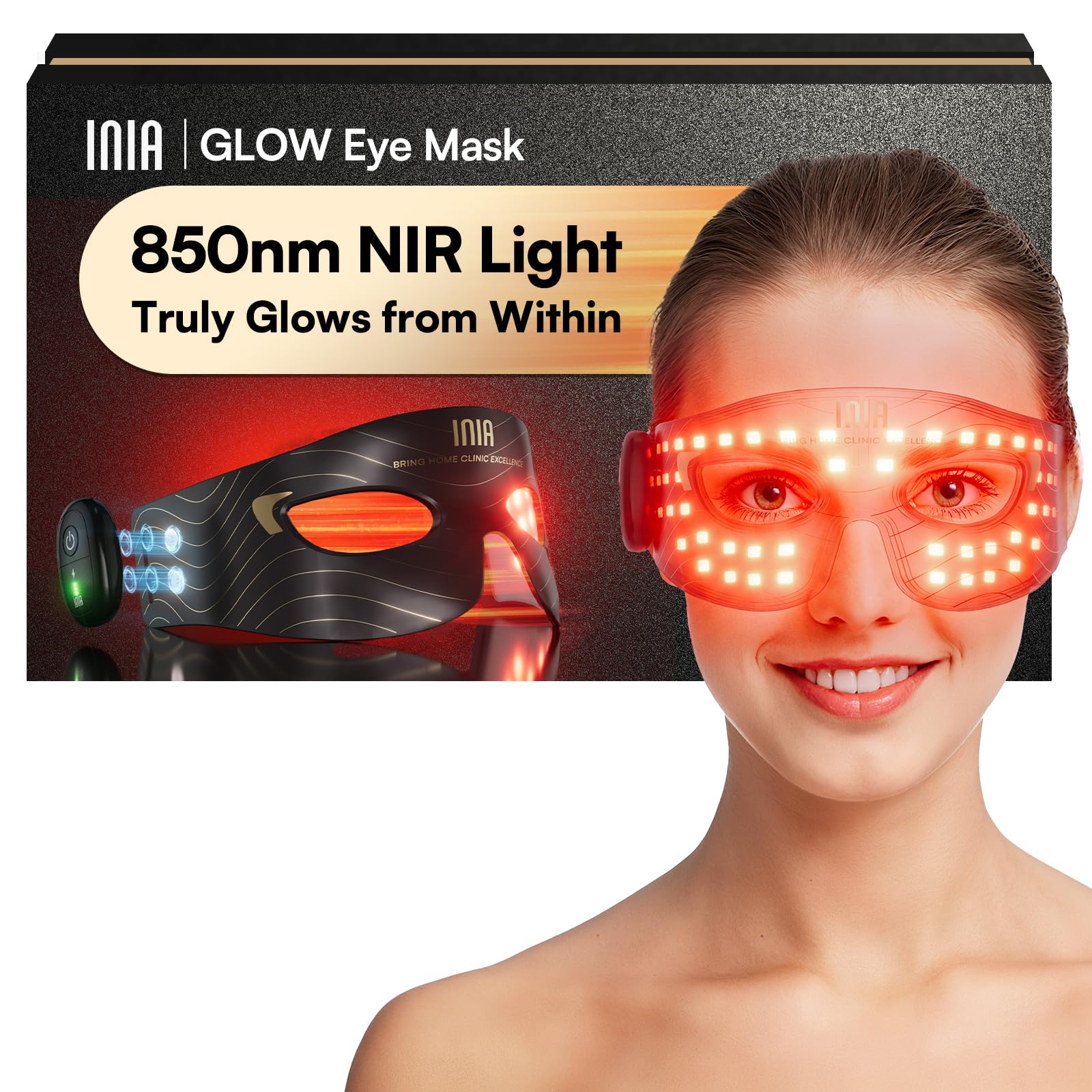INIA Red Light Therapy Eye Mask for Under Eye Treatment Rejuvenation - Skincare Device for Dark Circles Wrinkles
