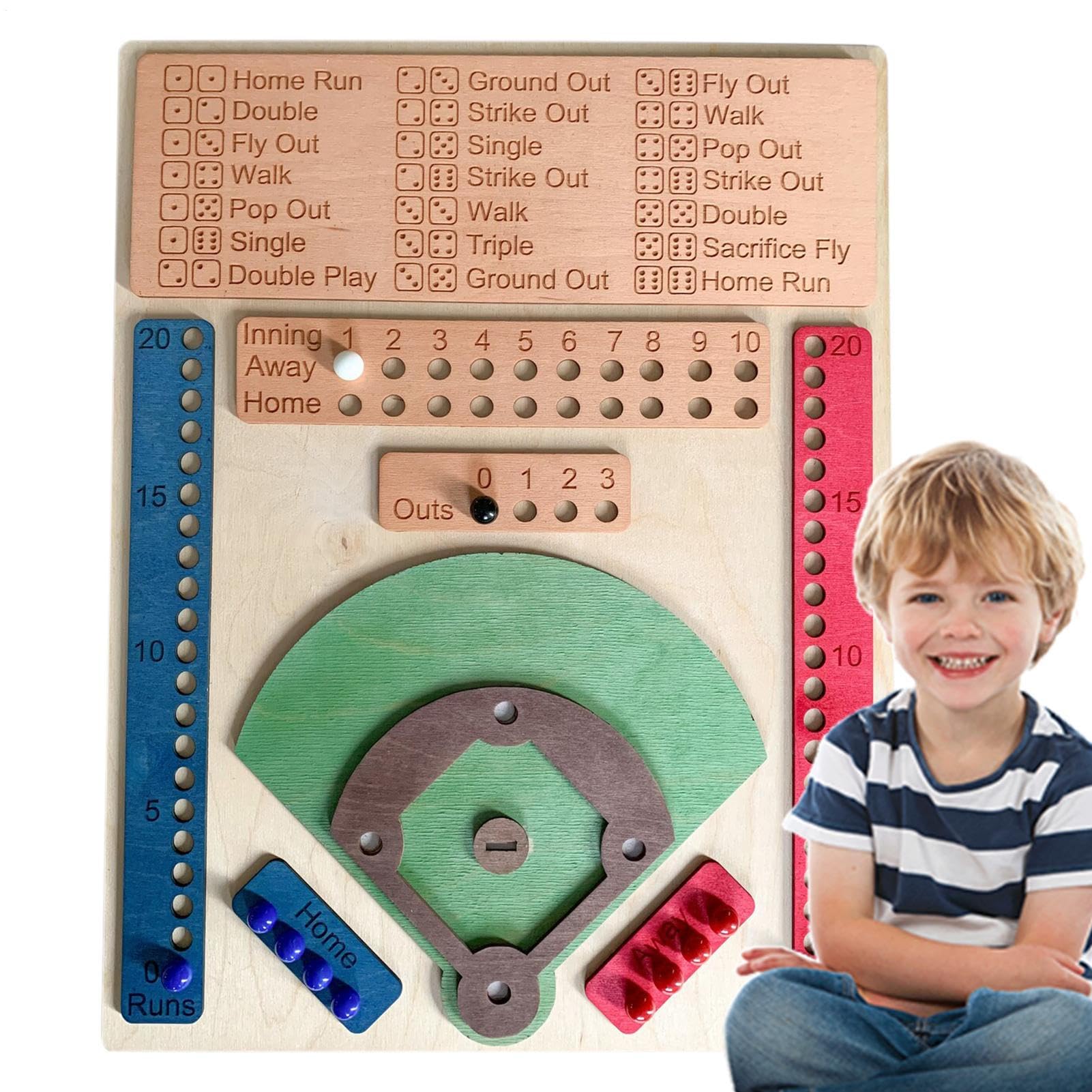 Jeu de société de dés de Baseball, de Baseball - Jeu de Baseball en Bois - de société de Baseball avec dés et Balle, de Table interactif à Double Bataille