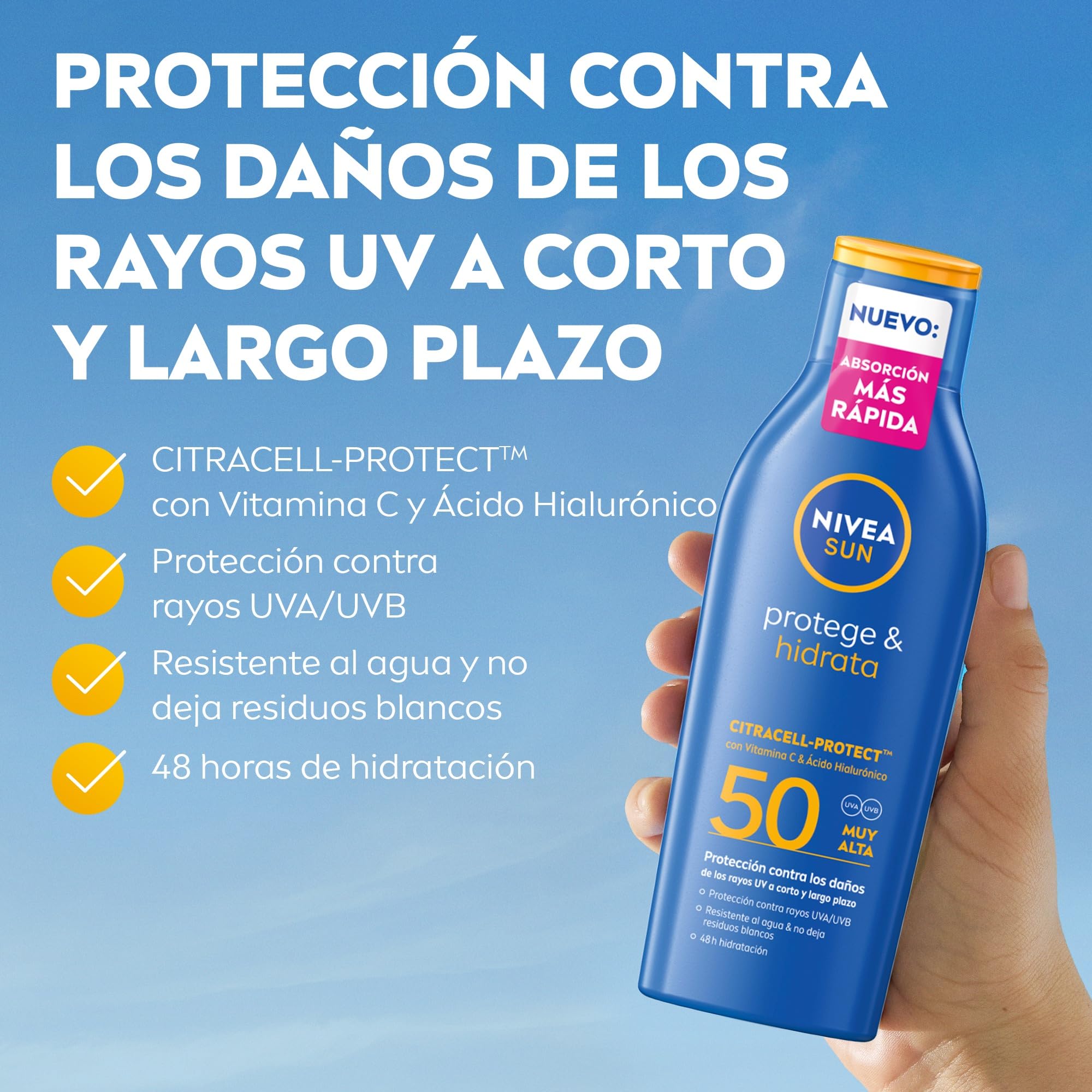 NIVEA SUN Protege & Hidrata - Leche Solar FP50+ - Protector Solar Corporal - Protección UVA/UVB - Loción Resistente al Agua - Hidratación 48h - Con Pantenol y Glicerina - Todo Tipo de Piel - 400 ml — view 3