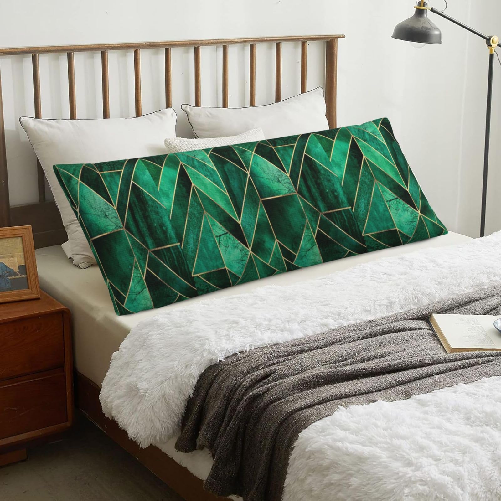 Abstract Nature - Emerald Green, Body Pillow Cover with Zipper,Long Body Pillowcase 20 x 60 in