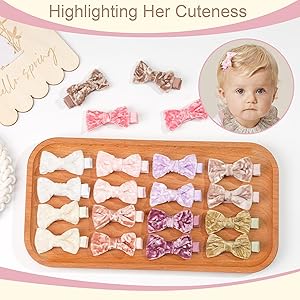 CLLOT Velvet Fully Lined Baby Girl Bows Hair Pins Tiny 2" Hair Bows Alligator Clips for Infants Toddlers Girls