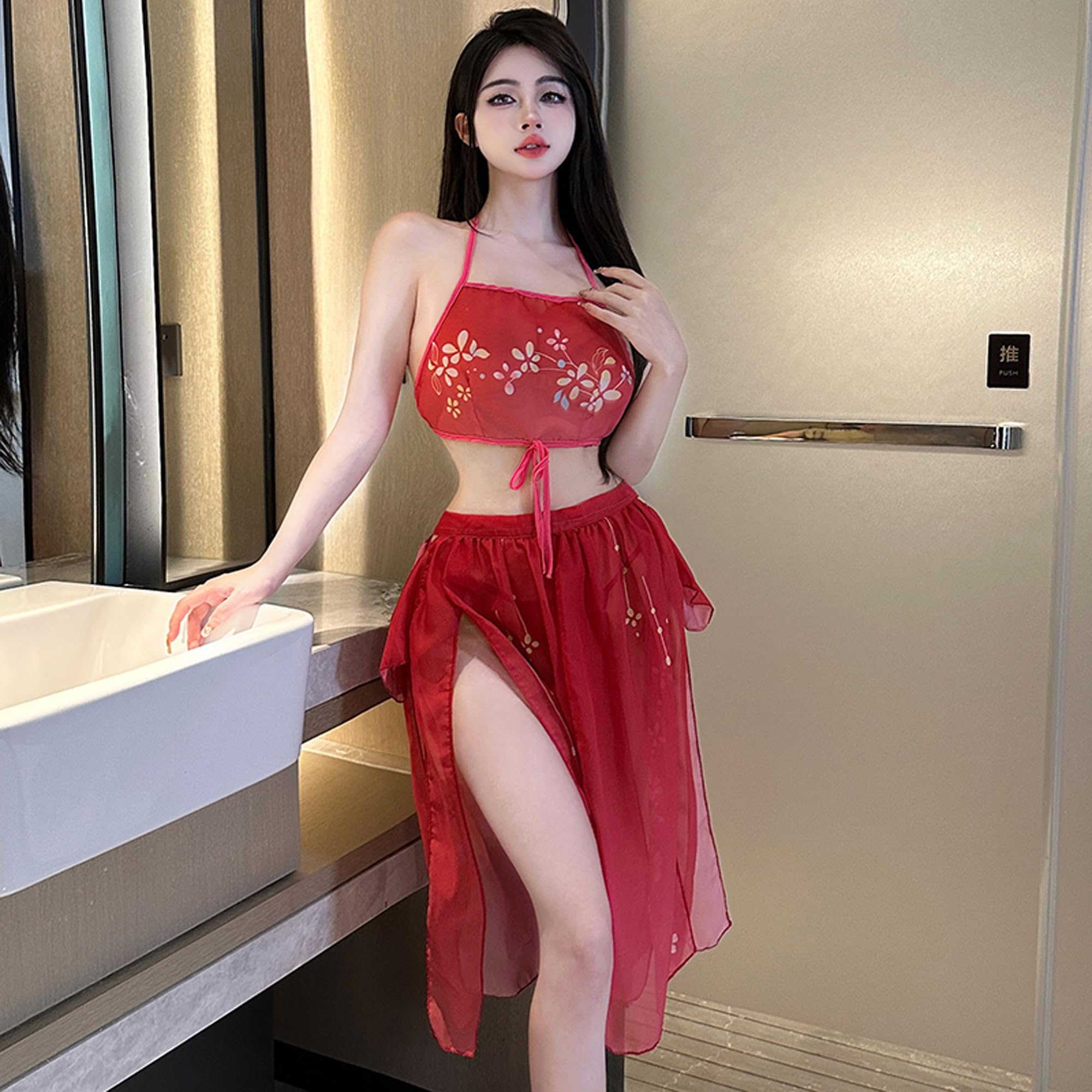 SINMIUANIME Women's Anime Cosplay Lingerie Classical Embroidered Hanfu Asian RolePlay Suit Cheongsam Dress Costumes (2414Red) - Image 2