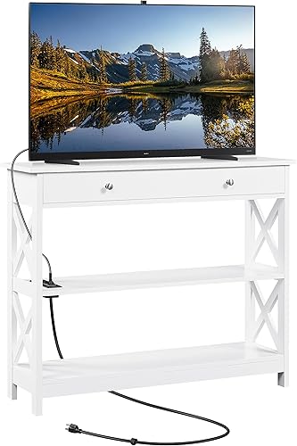 Miniatura 10 de Yaheetech Mesa consola con 1 cajón y 2 estantes de almacenamiento, mesa de sofá estrecha de 3 niveles para entrada, pasillo, sala de estar, 39.5