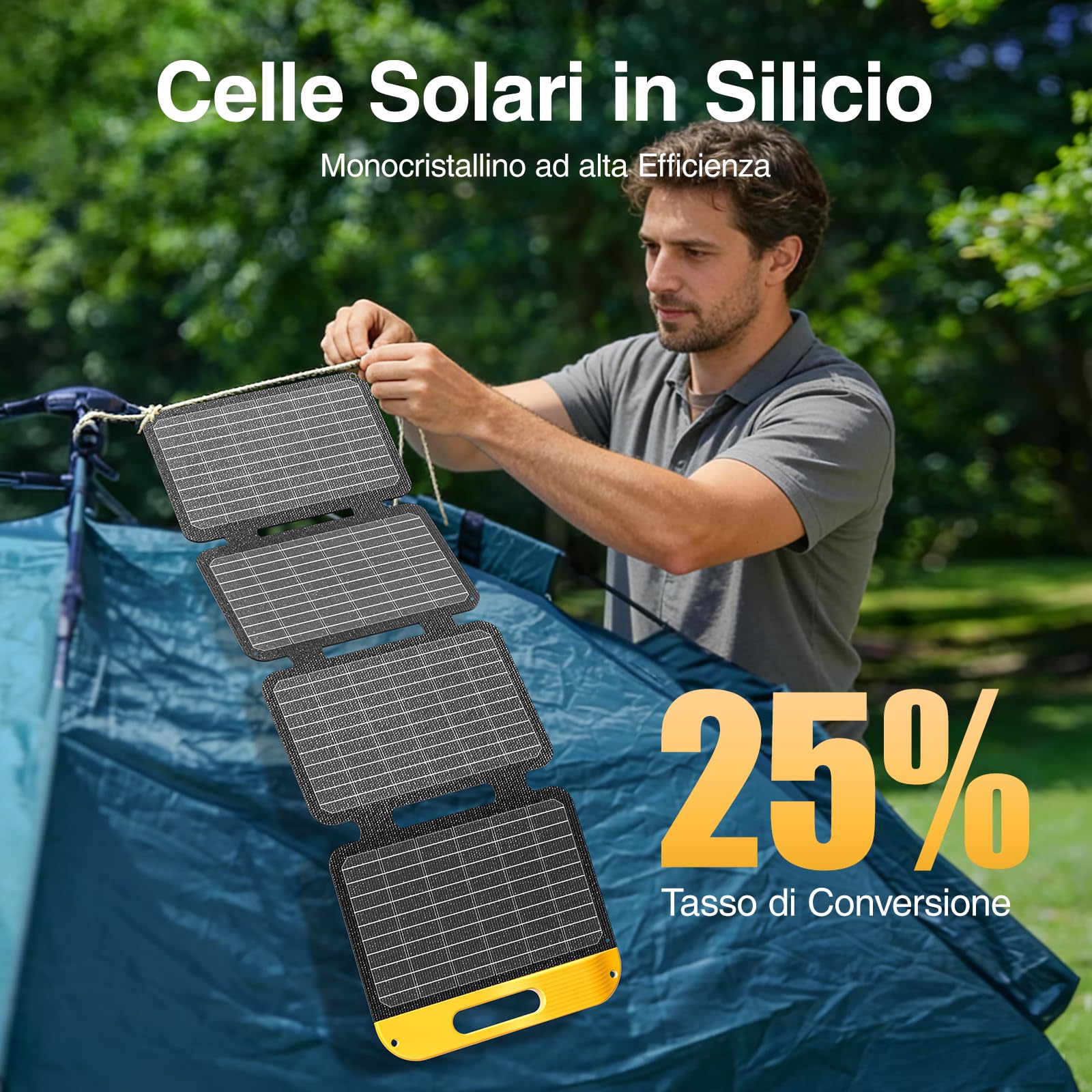VTOMAN VS40 Portatile Pannello Solare da 40W, 13,9V, 25% Efficienza | Pieghevole Pannello Solare Impermeabile IP67 porte USB-A (Tipo C), PD30W, Leggero, Per Smartphone, Power bank