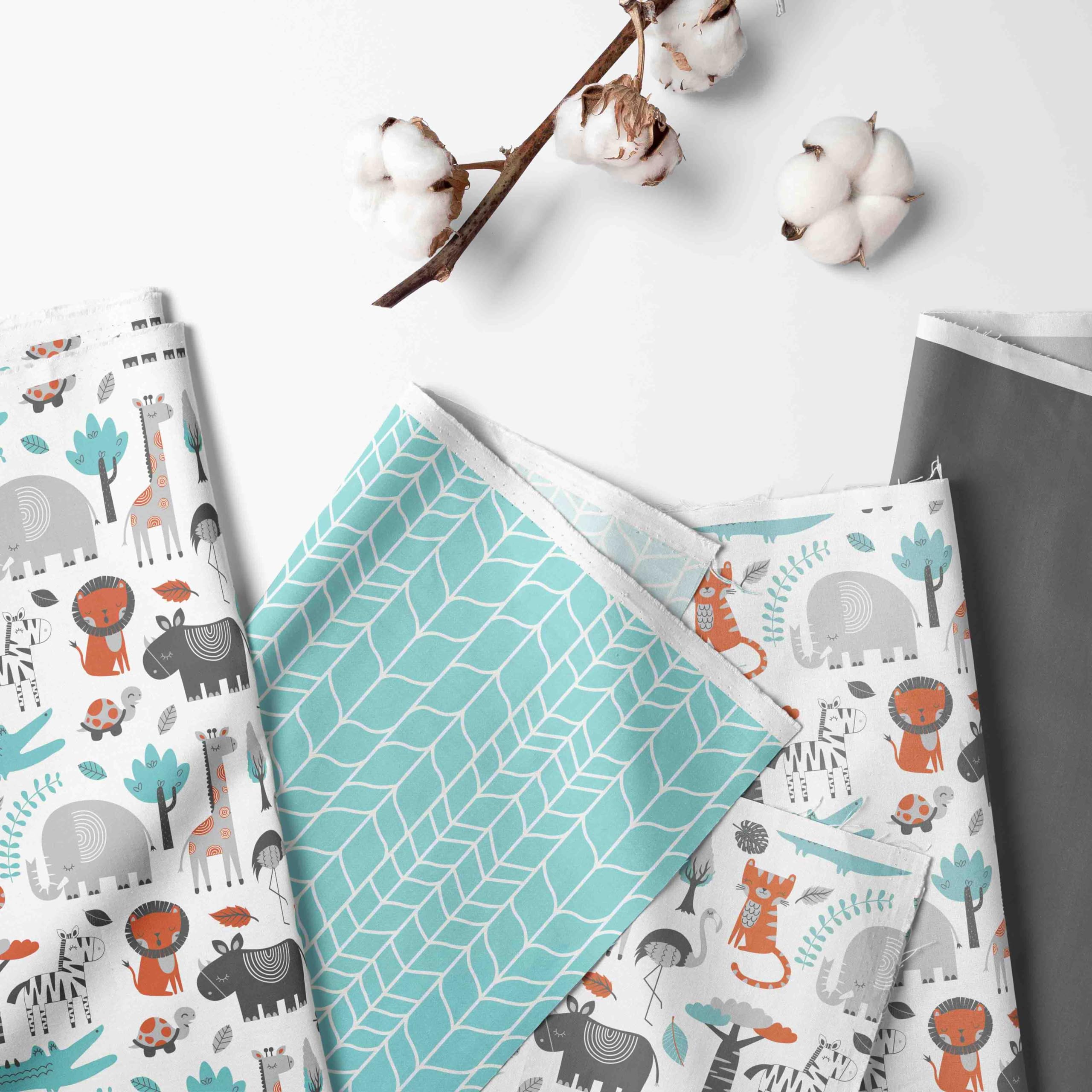 Boys Toddler Bedding/Sheet Set 100% Cotton Percale, Safari Jungle Animals Aqua/Orange/Grey (3 PC)