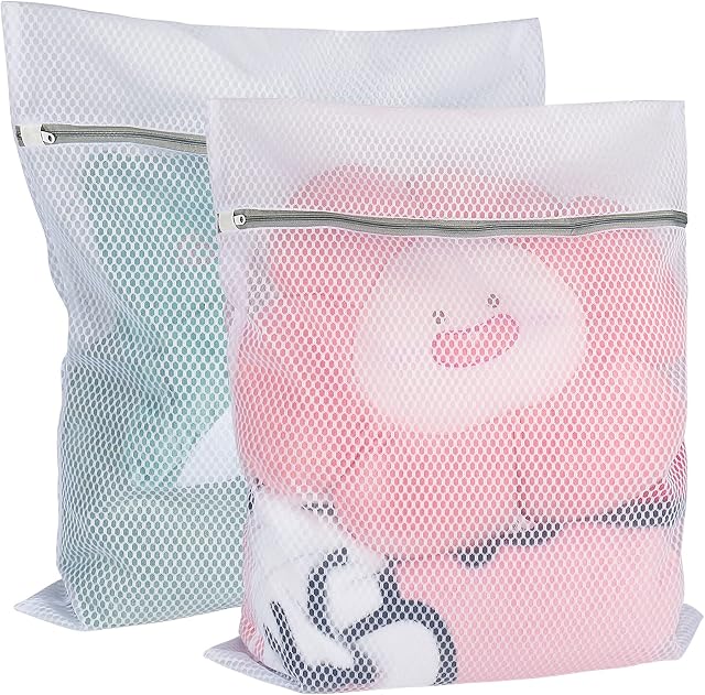 Vivifying Mesh Laundry Bag, 2 PCS Large Washing Machine Bag with Zip, 23 x 19 inch Coarse Net Washing Bag for Delicates,Clothes (White)