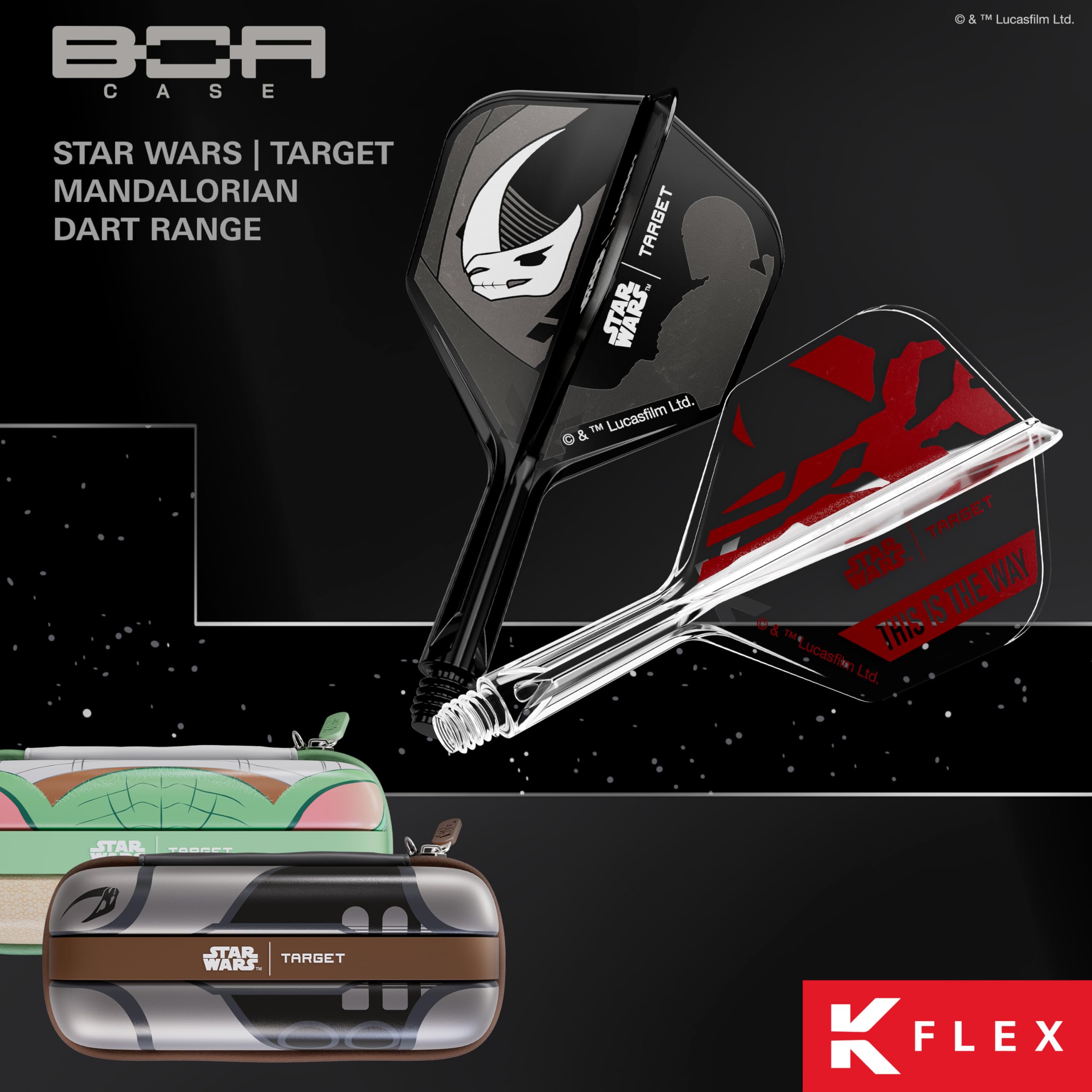 Target Darts Star Wars Mandalorian K Flex Integrated Dart Flights & Trees | Character Inspired 6 Pack K-Flex, No.2 & #6 | Short, Intermediate & Medium Disney Kflex Accessories - 2