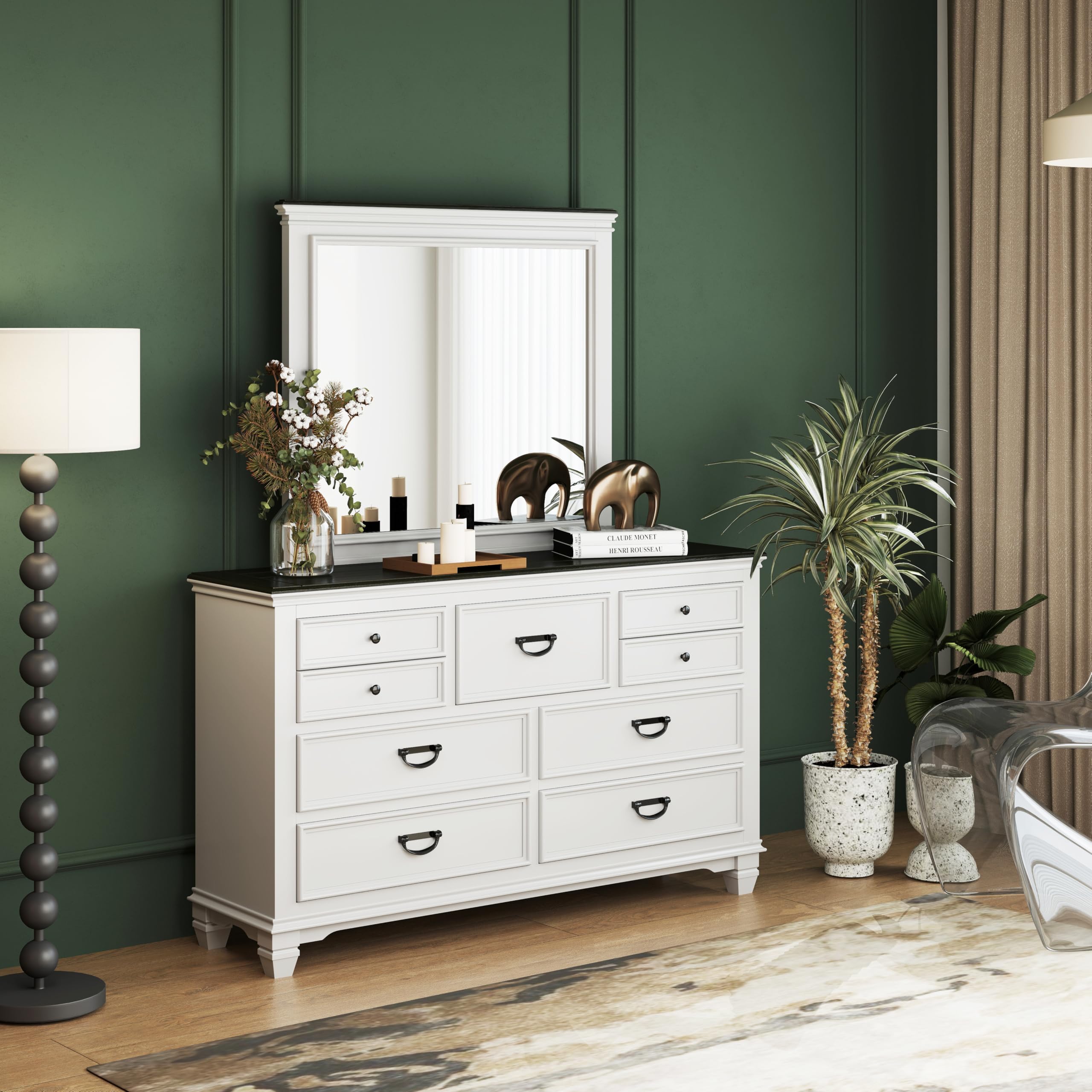 Roundhill Furniture Clelane Schlafzimmer-Set – Bett, Kommode, Spiegel, 2 Nachttische, Truhe, Queen