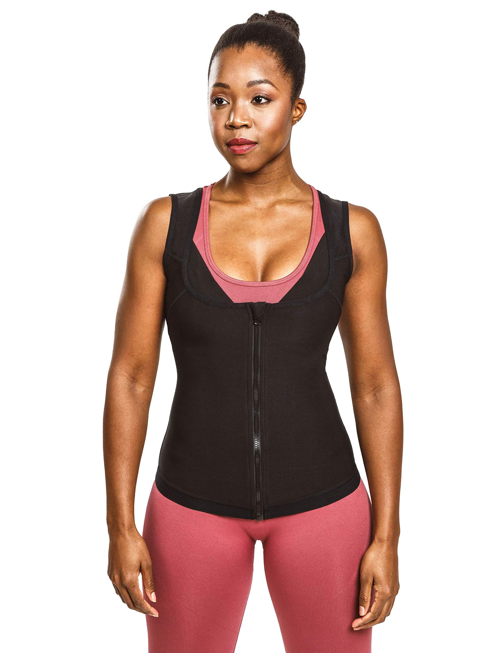 Sweat Shaper Women's Sauna Shirt Zip Tank for Gym, Exercise Sauna Suit (Black, L/XL)