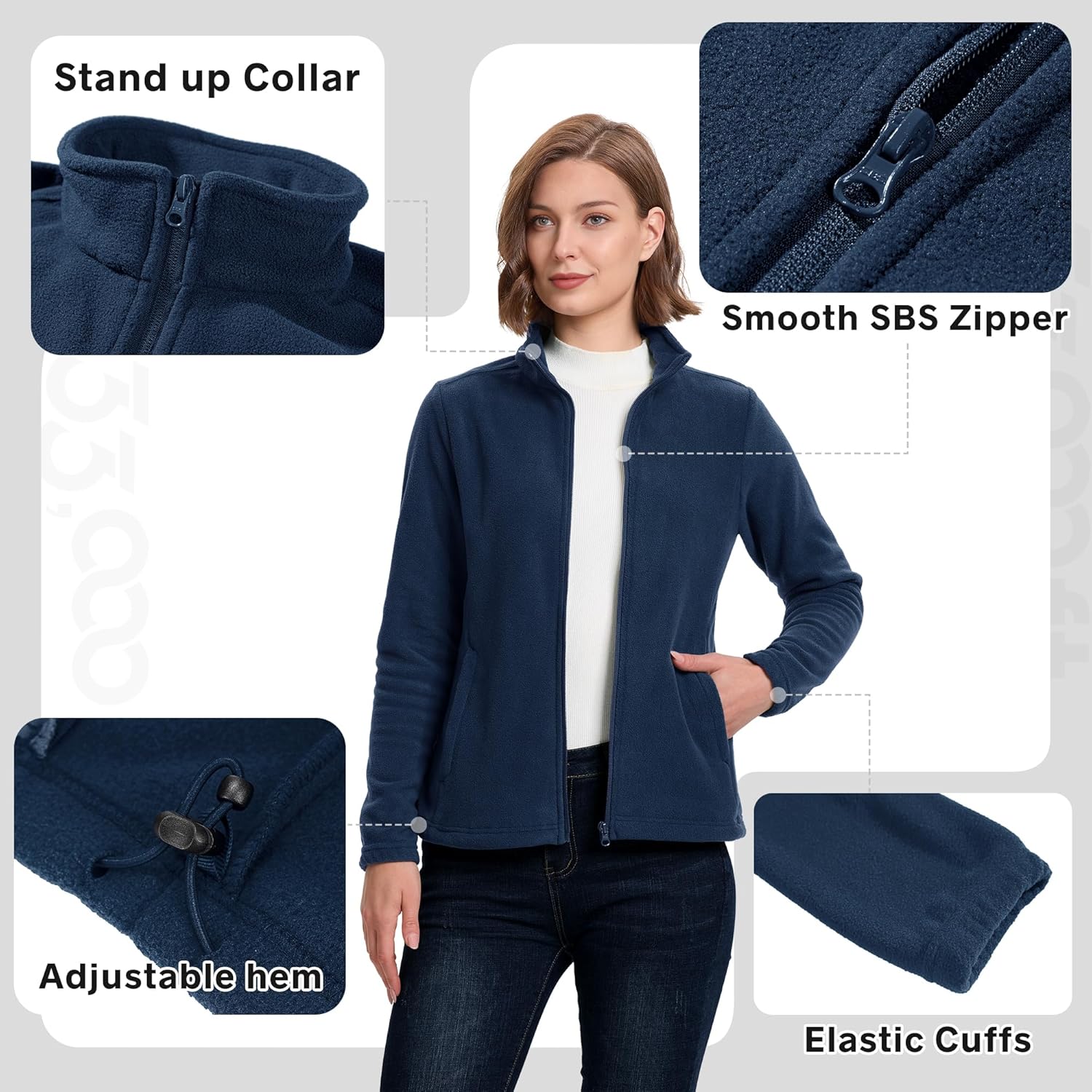 33,000ft Women's Zip Up Fleece Jacket, Long Sleeve Warm Soft Polar Lightweight Coat with Pockets for Winter - Image 4