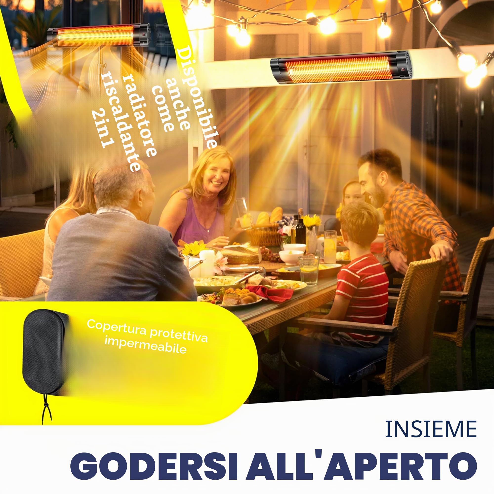 KESSER® Stufa a infrarossi da 2500 W, con telecomando, 3 livelli, riscaldamento istantaneo, supporto da parete, faretto da terrazza, faretto al quarzo, riscaldatore da terrazza, con custodia