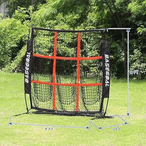 Miniatura 5 de Red de béisbol de sóftbol de 4 x 4 pies, red de objetivo de zona de golpe de lanzamiento, con 9 bolsillos, red de respaldo de béisbol, para golpear