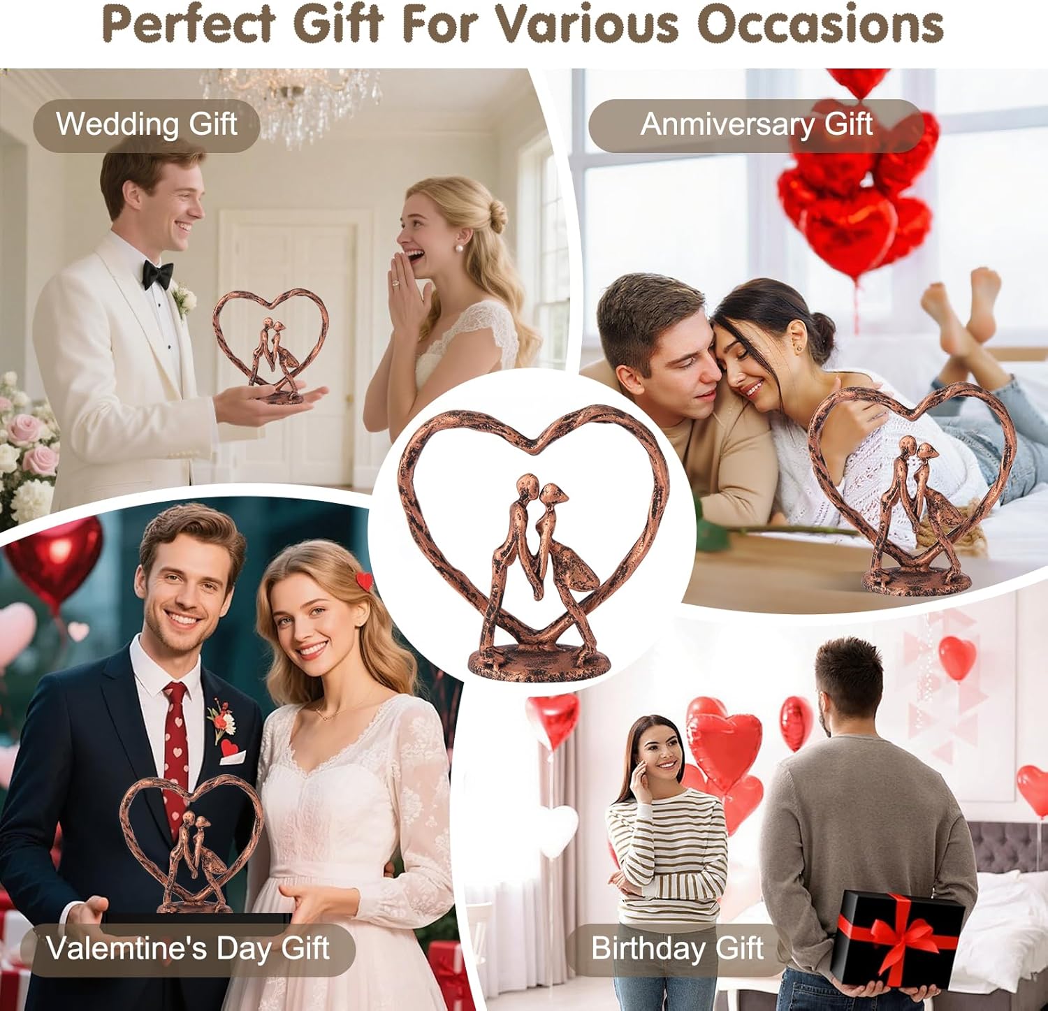 Anniversary Wedding Gift for Her Wife Husband Couple，Antique Bronze Metal Couple Figurine Heart Sculpture Love Statue,Romantic 1st to 60th Anniversary,Includes Gift Box and Gift Card,Valentines Gifts - Image 2