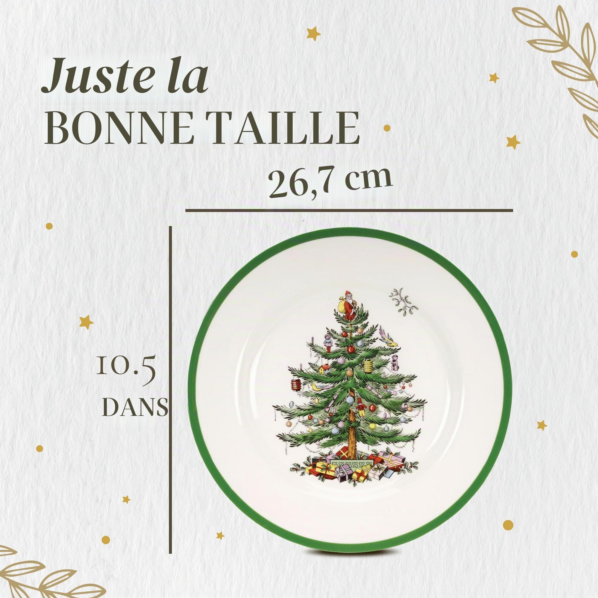 Spode Lot de 4 assiettes à dîner Sapin de Noël 25,4 cm - Vaisselle design de vacances (vert)