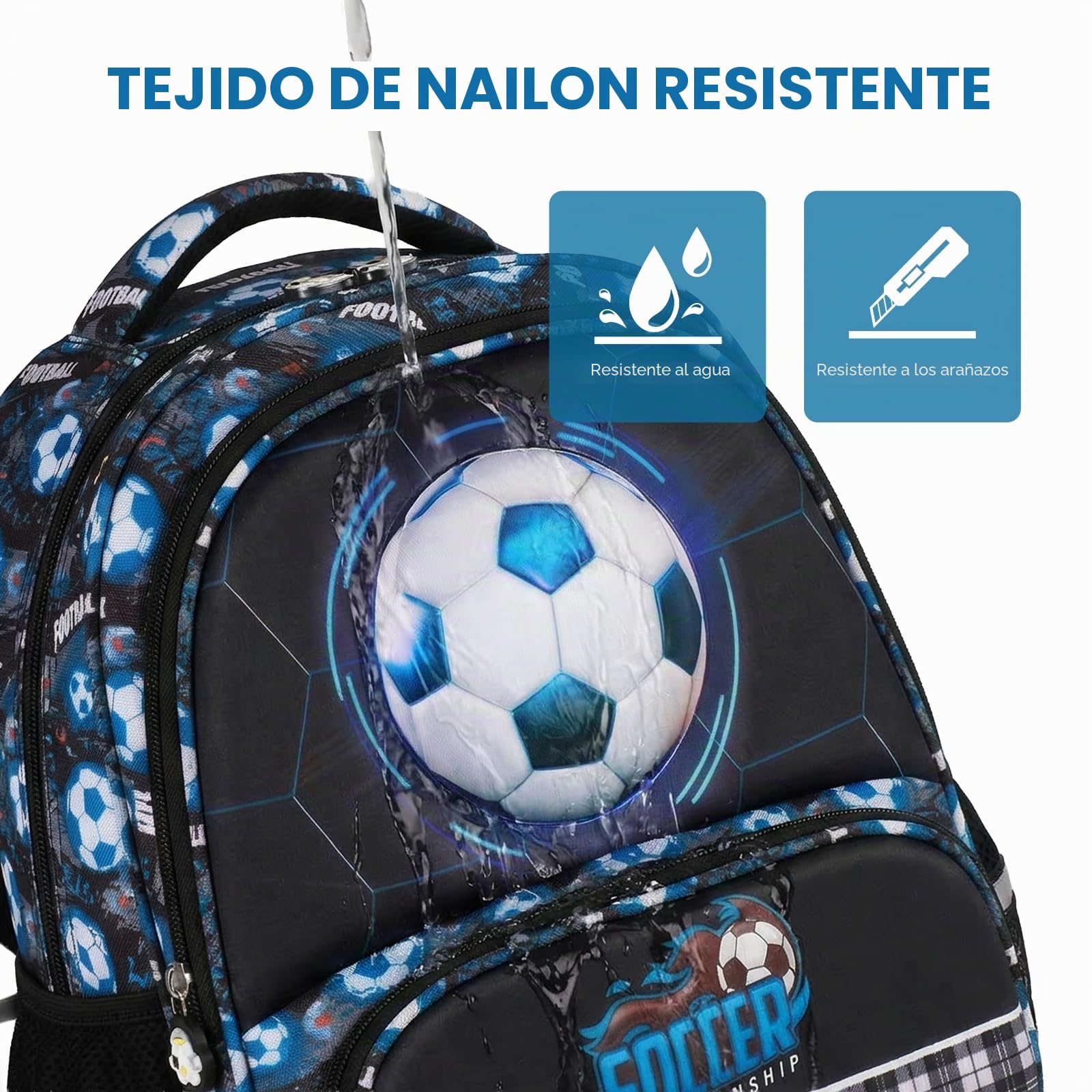 Amythe Mochila Escolar Niños Clases de 1 a 5 Transpirable, Balón de fútbol | Grande Reflectante Impermeable Correa Pectoral Balón de fútbol Daypack Multi-Bolsillos Espacioso Resistente para Colegio