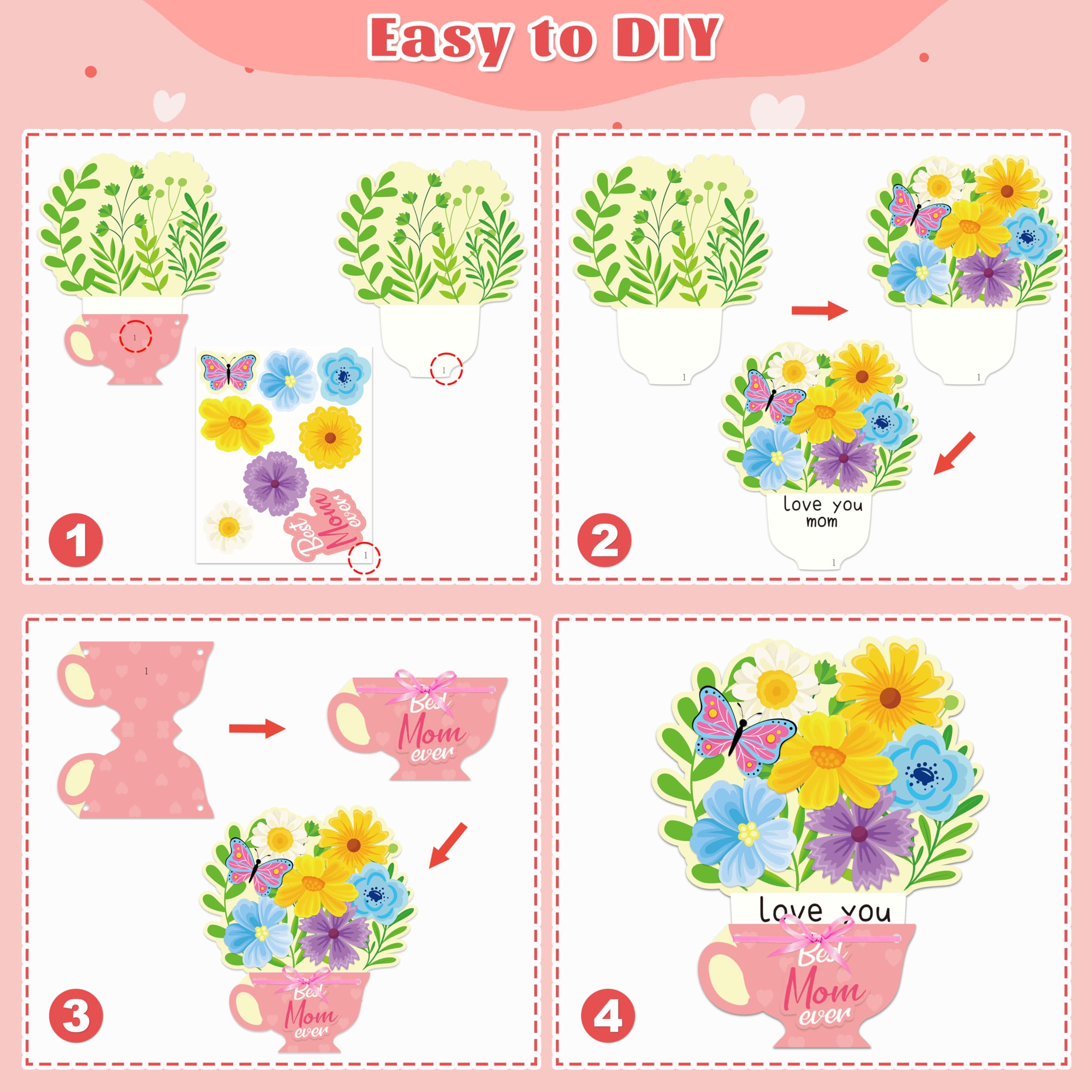 80UncleKimby 30 Set Mothers Day DIY Craft for Kids - Flower Card Making Kit with Greeting Cards Stickers Set Gifts for Classroom School Activities — view 6