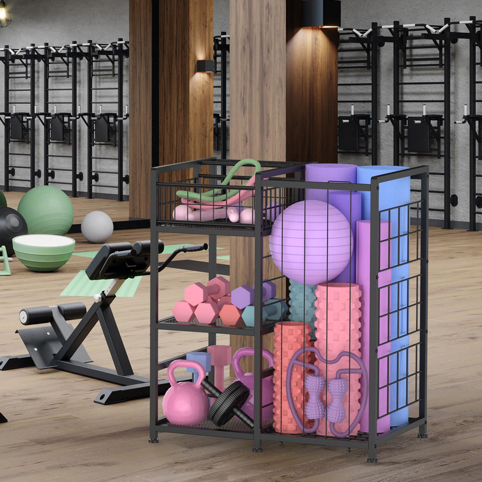 Nandae Soporte de Bolas de Metal, Estante Vertical para Bolas con Ganchos, Organizador de Equipos Deportivos para Habitaciones y Exteriores para Baloncesto, fútbol, Voleibol, Golf
