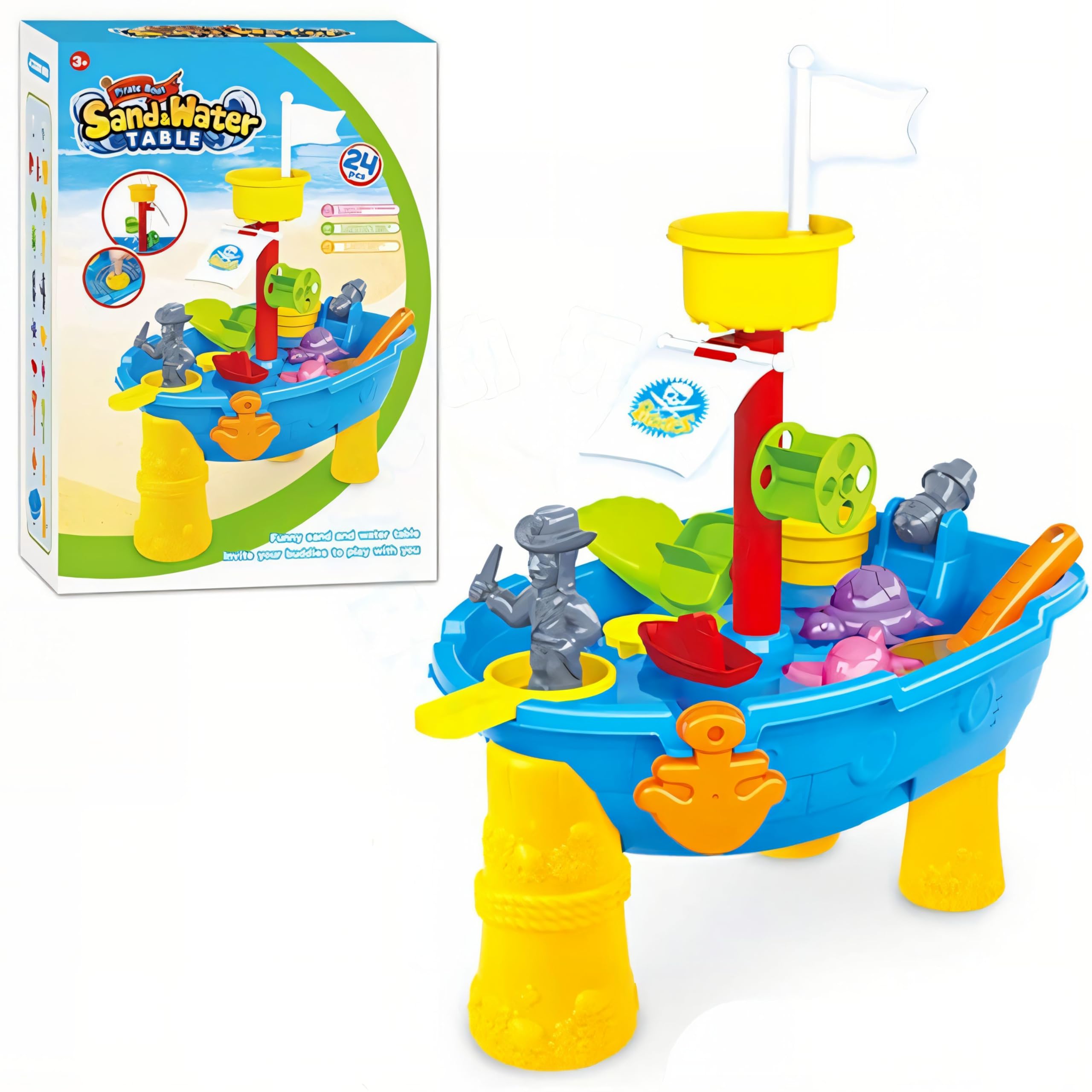 RLS Pirate Ship Sand and Water Table Large 24-Piece Garden Sandpit with toys for summer garden toy