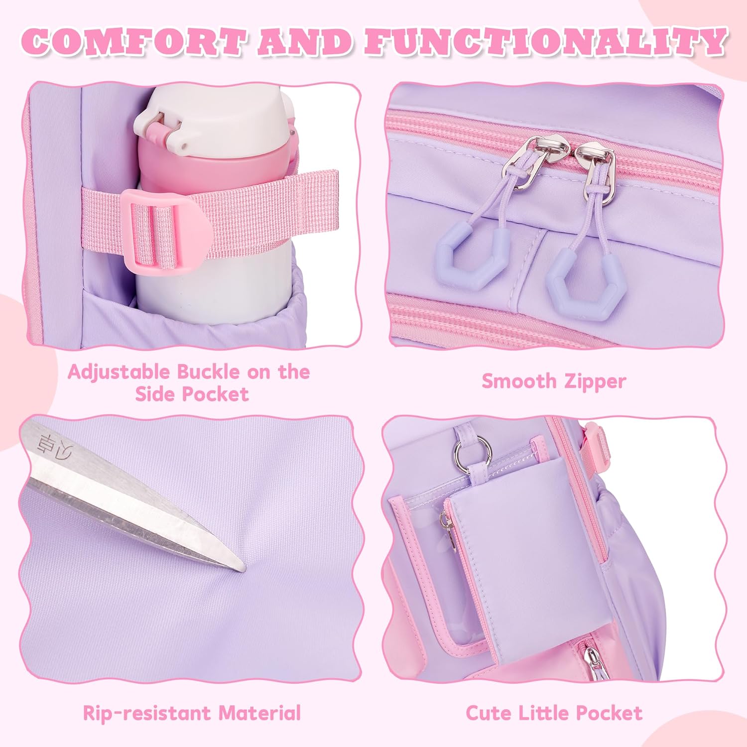 Kids Backpack, Backpack for Girls for Elementary School Multiple Pockets Ages 6-10(Purple) - Image 8