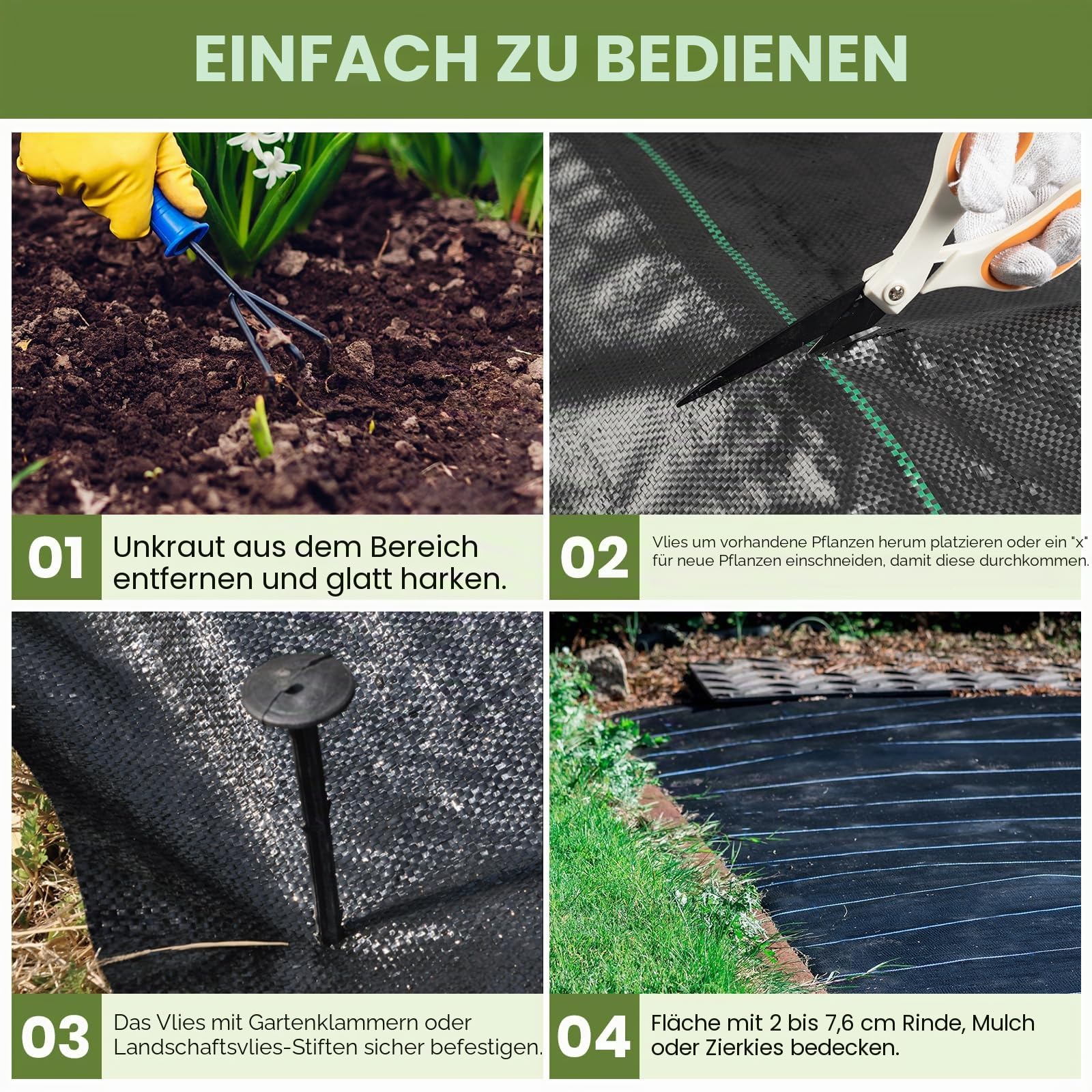 Velway Unkrautvlies Garten Extra Stark 2x10M - Unkrautvlies Wasserdurchlässig, Reißfestes Bodengewebe Unkrautflies für Garten, Hochbeet, Einfahrt usw., Anti Unkrautvlies Pflanzfolie