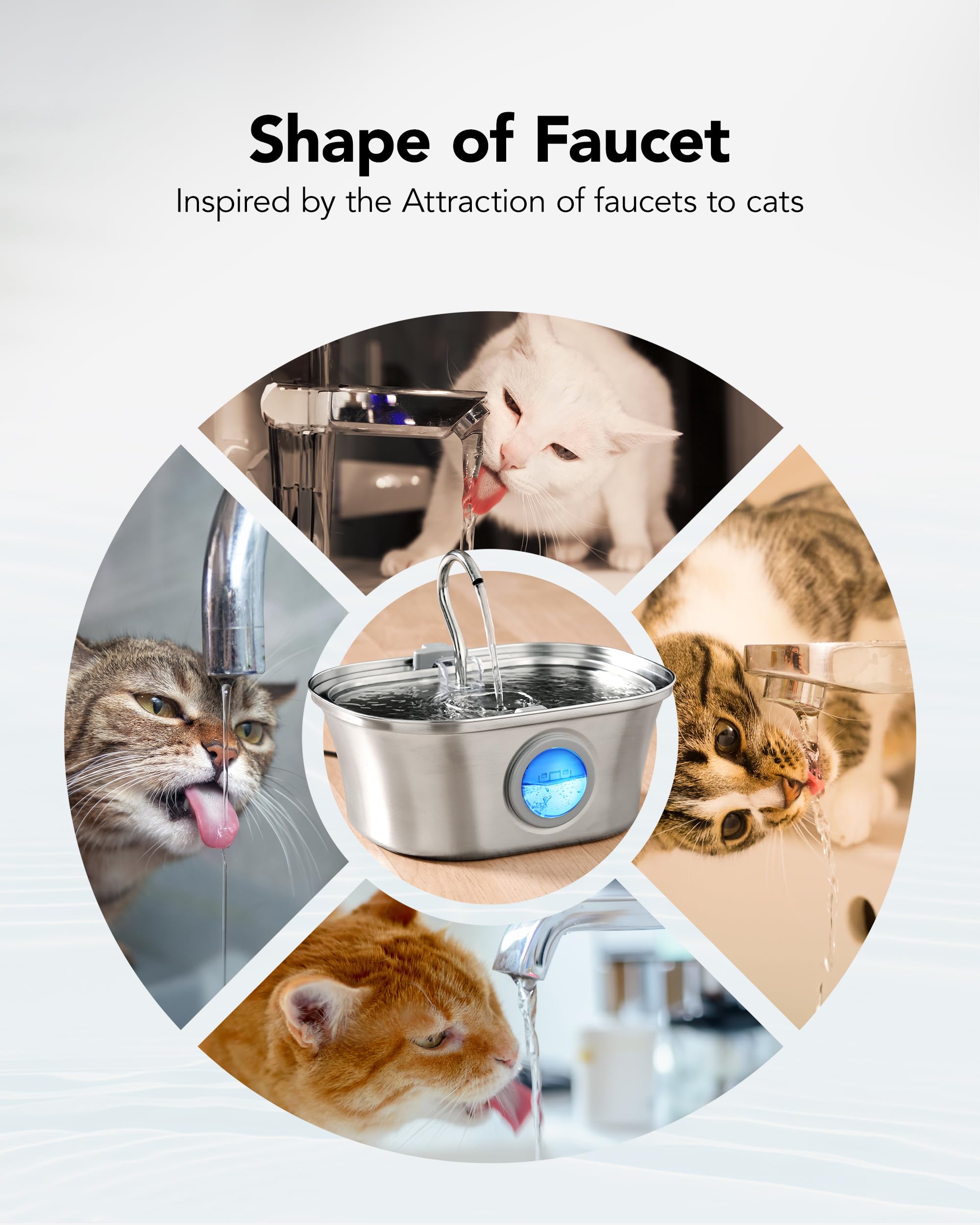 Cat Water Fountain with Water Level Window, HICC PULE 108oz/3.2L Stainless Steel Automatic Pet Water Fountain, Dishwasher Safe Dog Water Dispenser with Ultra-Quiet Pump, Multi-Filtration System - image 8